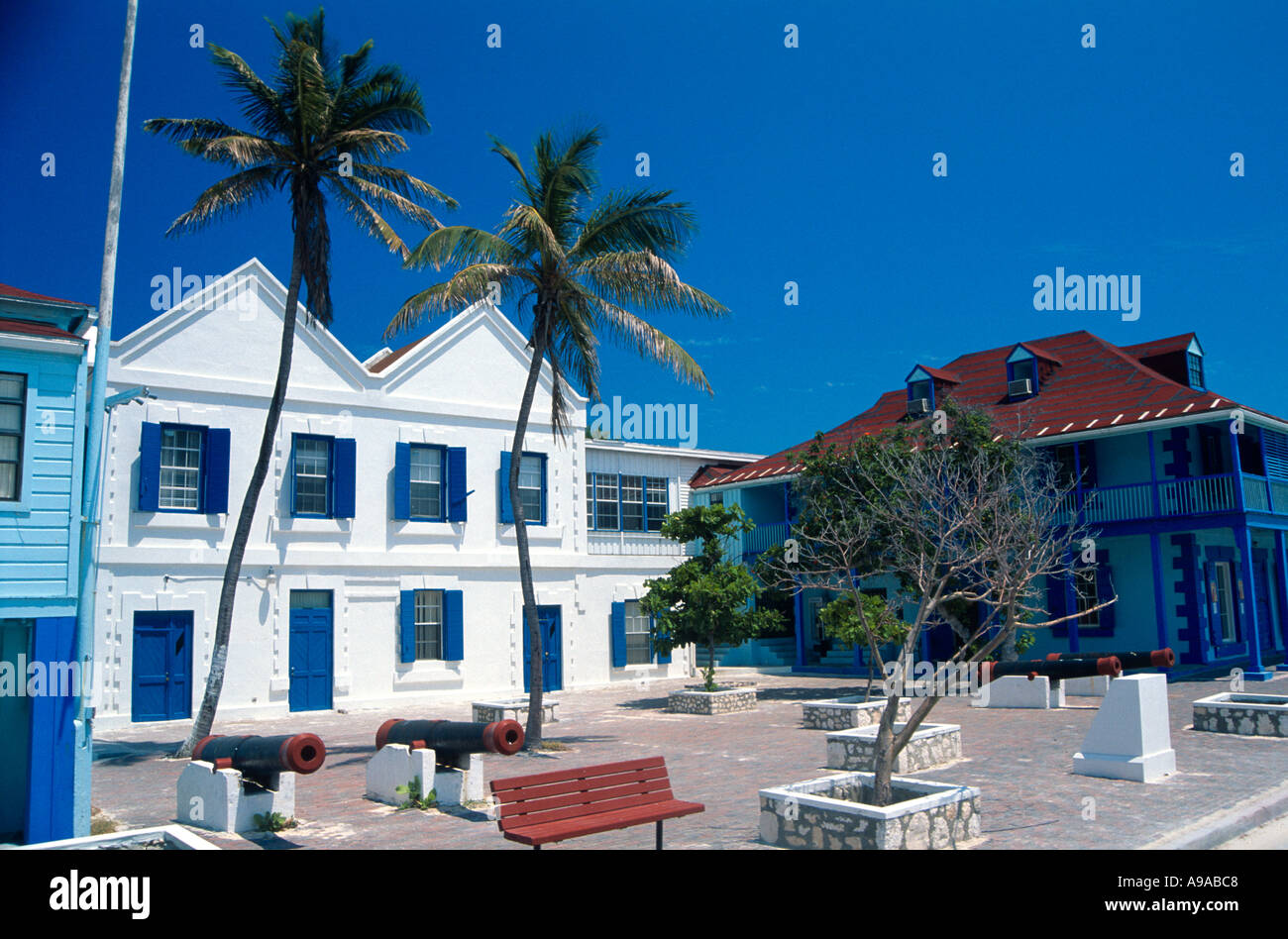 Government buildings Cockburn Town Grand Turk Turks Caicos Islands Caribbean Nick Hanna 2003 Stock Photo