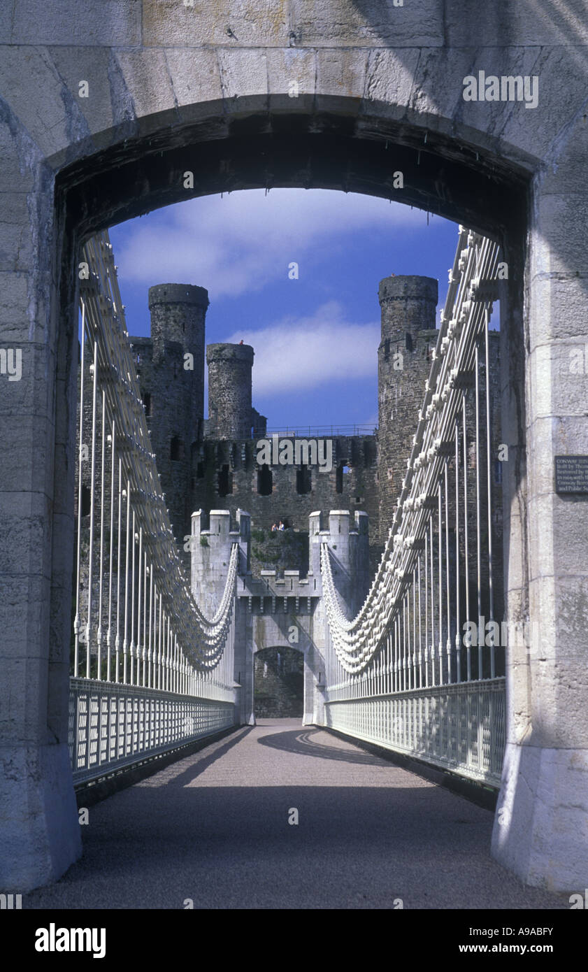 TELFORD SUSPENSION BRIDGE CONWY CASTLE GWYNEDD NORTH WALES COAST UK