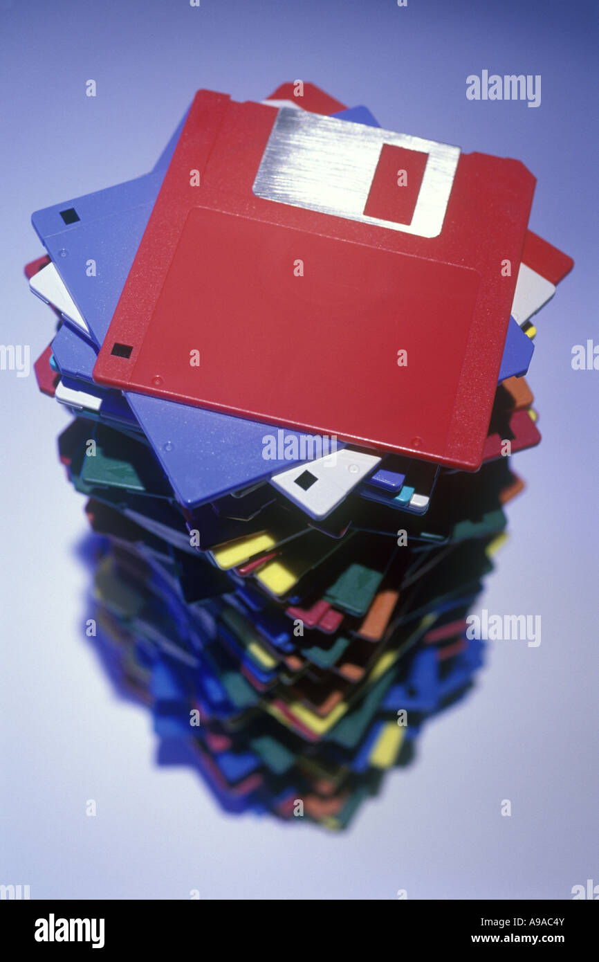 1997 HISTORICAL STACK OF 3.5 INCH PERSONAL COMPUTER DISKETTES (©IBM 1982) Stock Photo