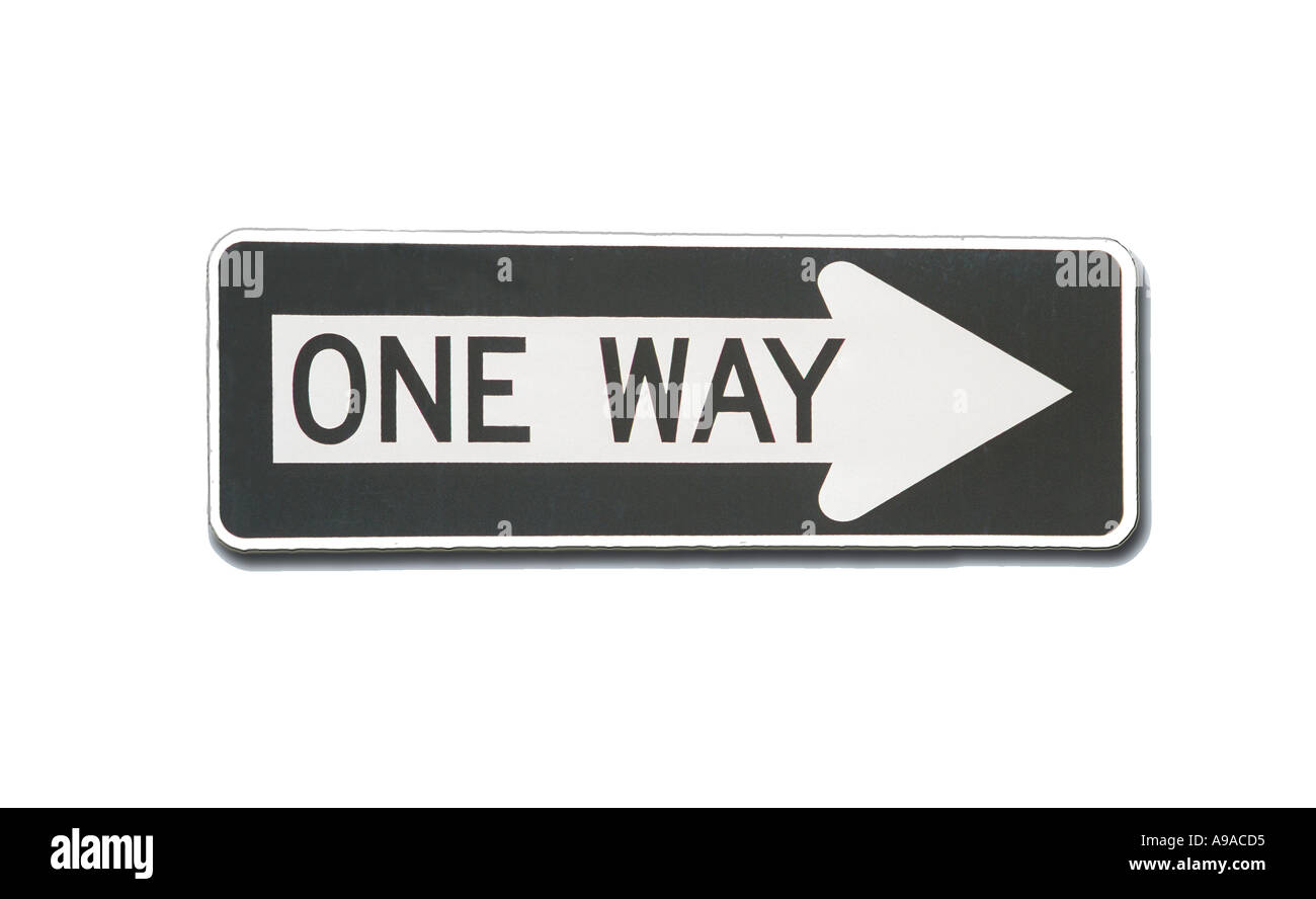 One way road sign with white background Stock Photo