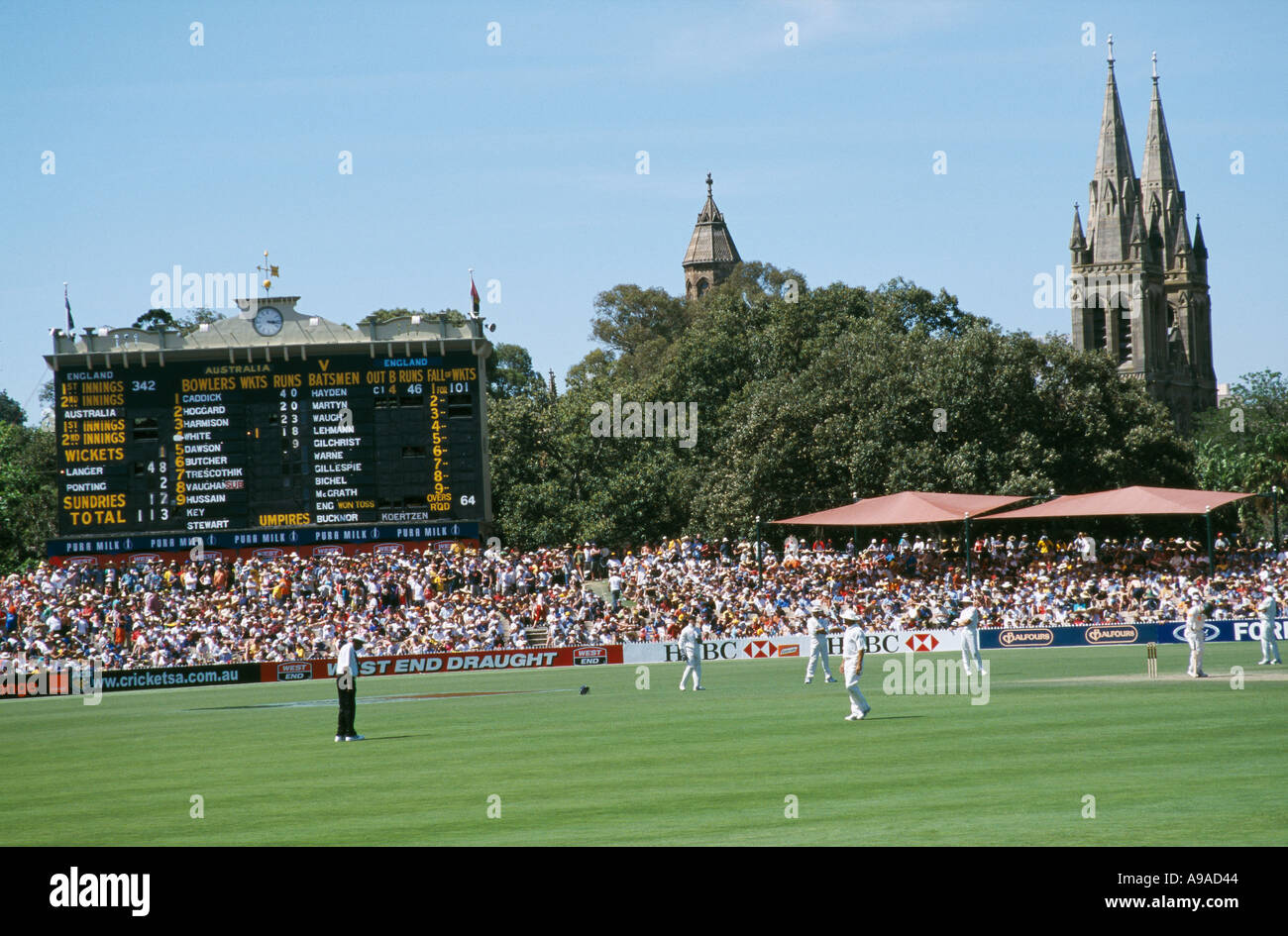 Australia playing England in a Test match at Adelaide Oval in November 2002 Stock Photo