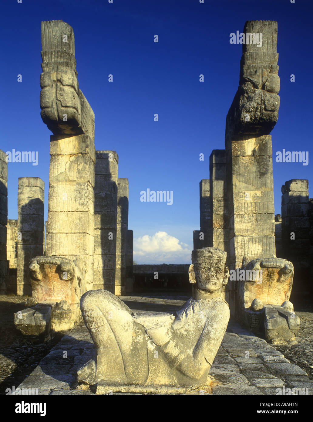 CHAC MOOL ALTAR TEMPLE OF WARRIORS CHICHEN ITZA MAYAN RUINS YUCATAN