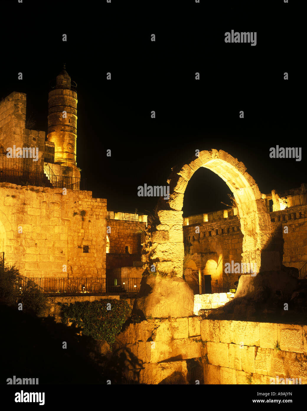 ARCH TOWER OF DAVID MUSEUM OF THE HISTORY OF JERUSALEM ISRAEL Stock