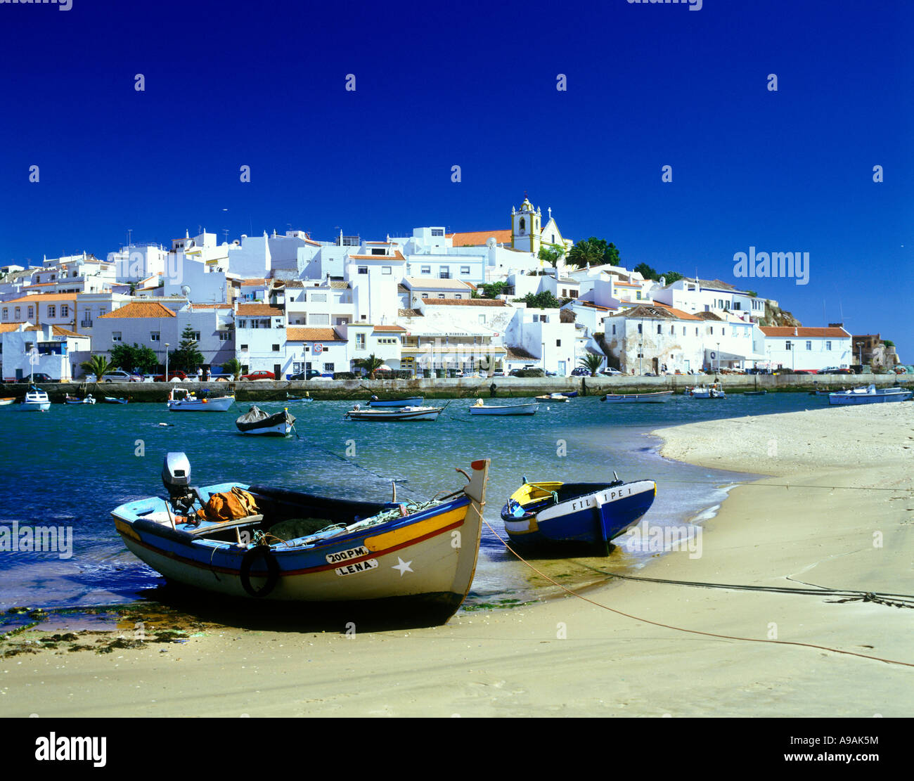 FISHING BOATS OLD PORT FERRAGUDO FISHING VILLAGE ALGARVE PORTUGAL Stock