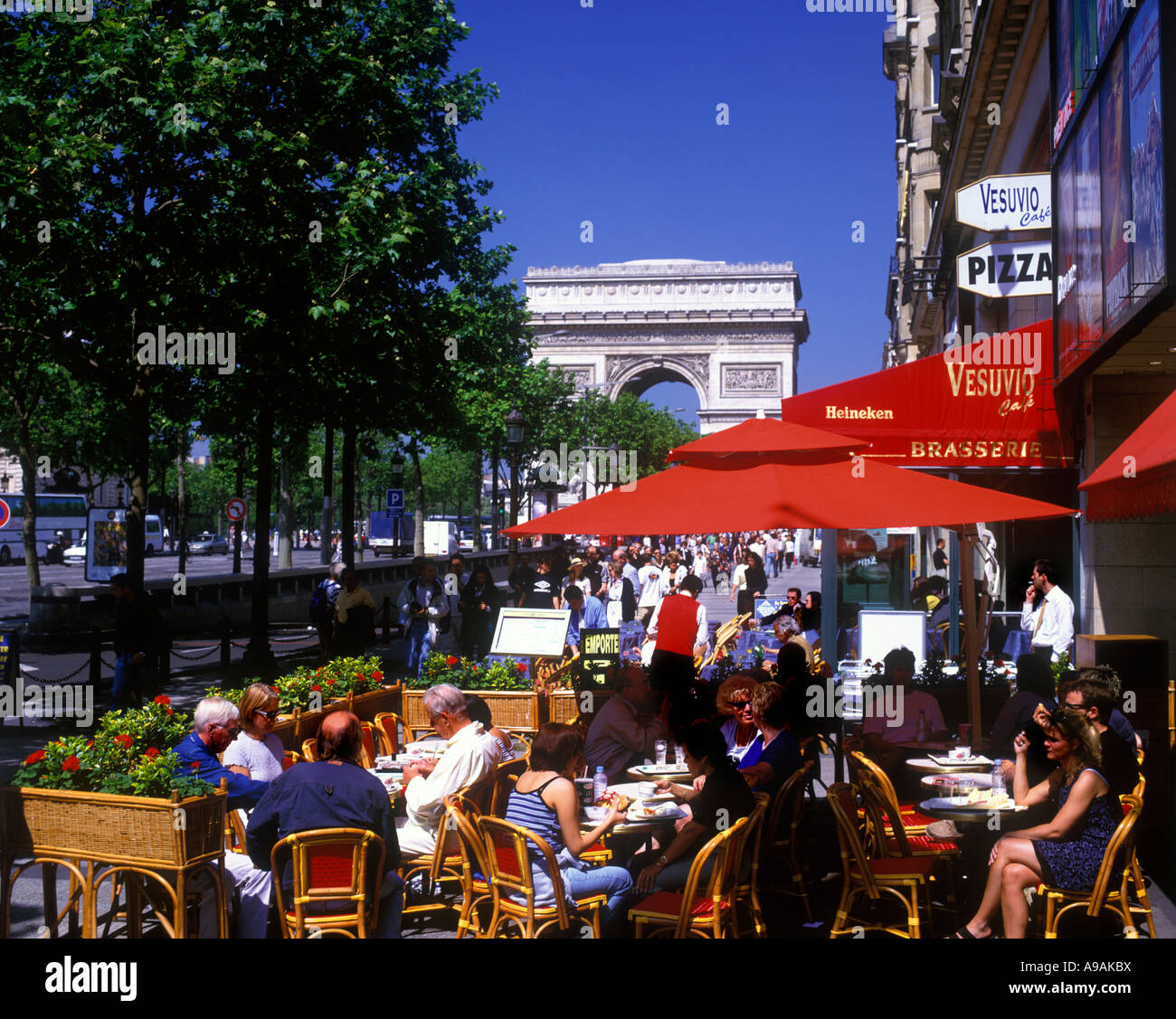 OUTDOOR SIDEWALK CAFE CHAMPS ELYSEES PARIS FRANCE Stock Photo: 12305917