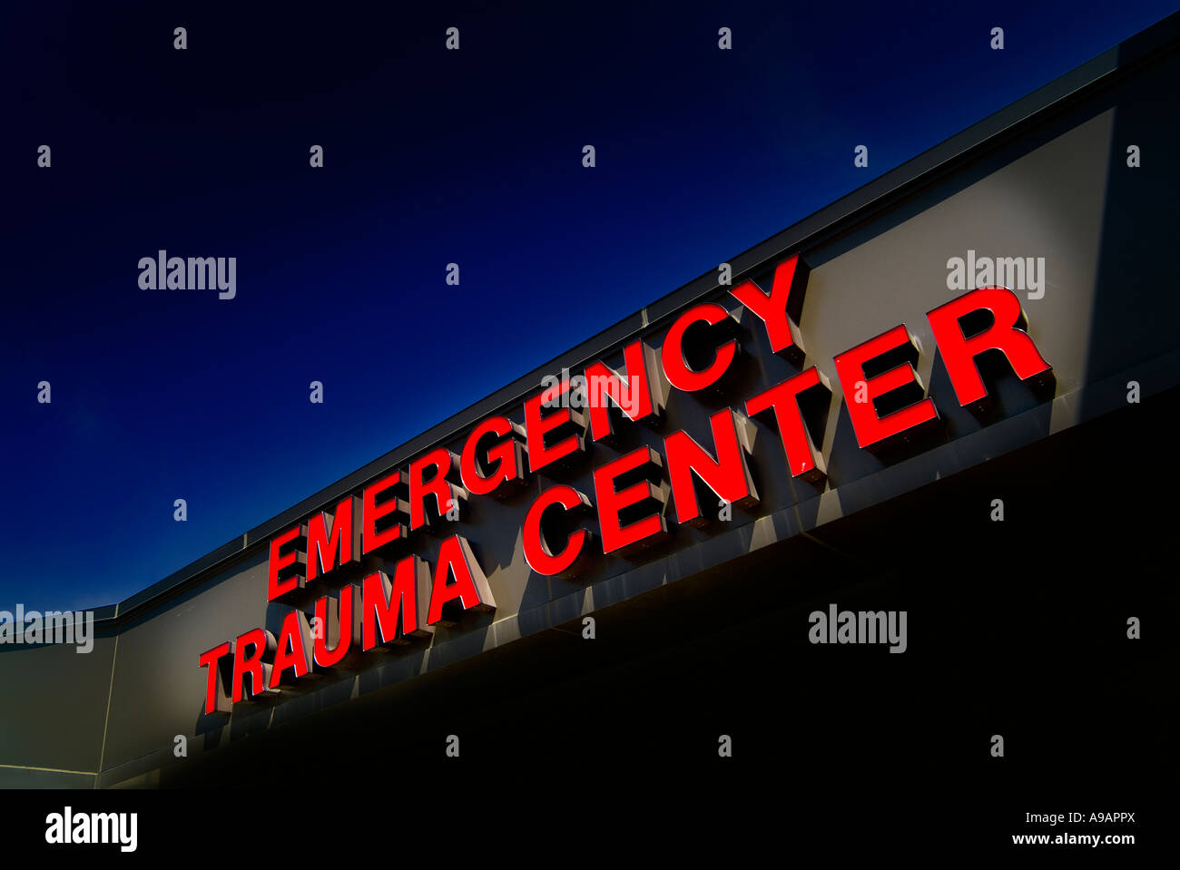 Hospital Emergency Trauma Center Entrance Sign, Philadelphia PA USA Stock Photo