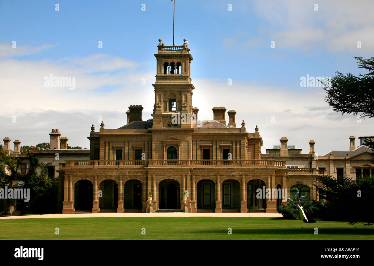 A classic Victorian era English Mansion build of sandstone at Werribee near Melbourne Australia Stock Photo