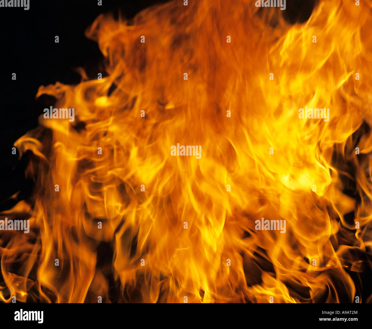 FIRE FLAMES ON BLACK BACKGROUND Stock Photo