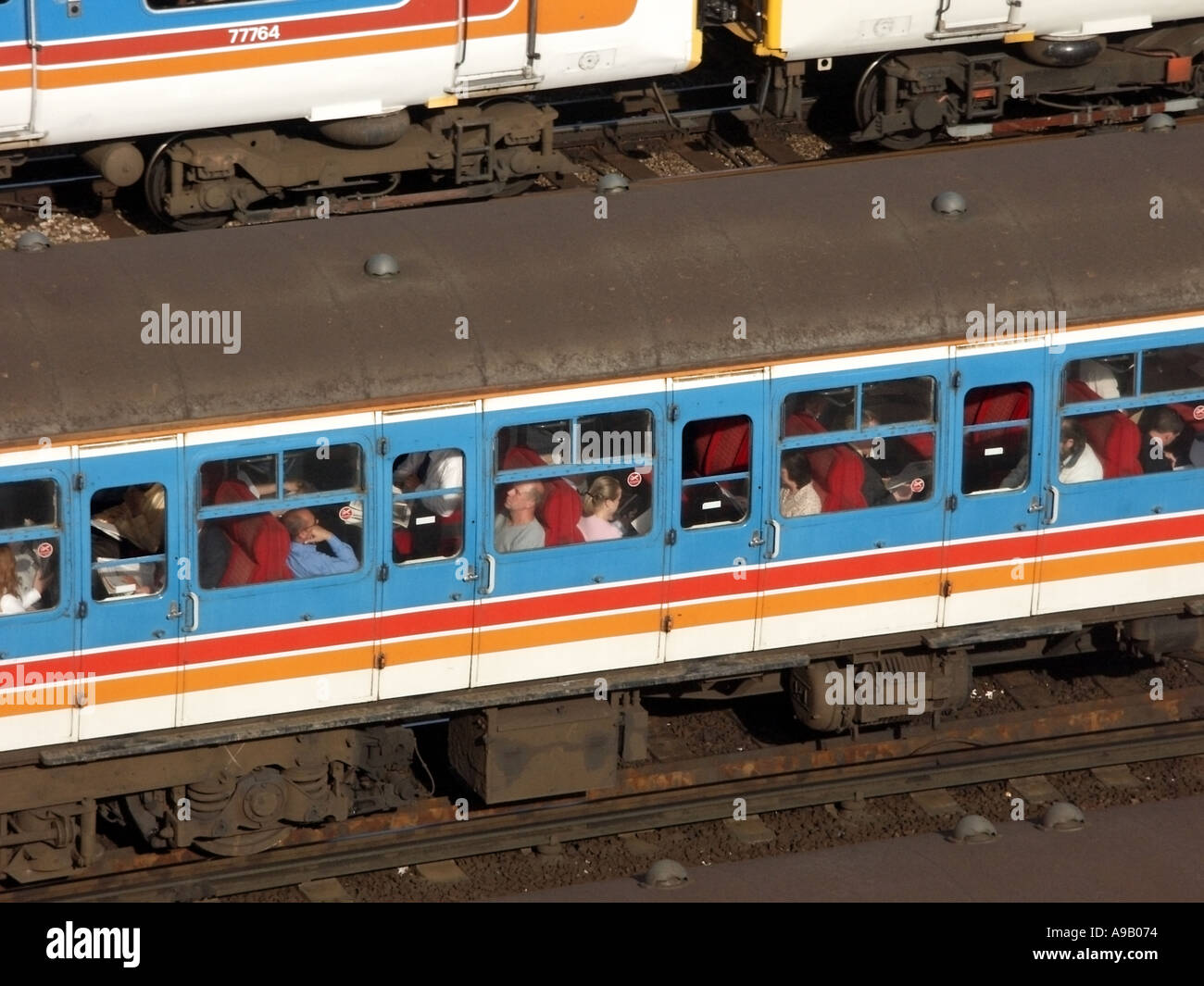 Crowded slam door type train Stock Photo