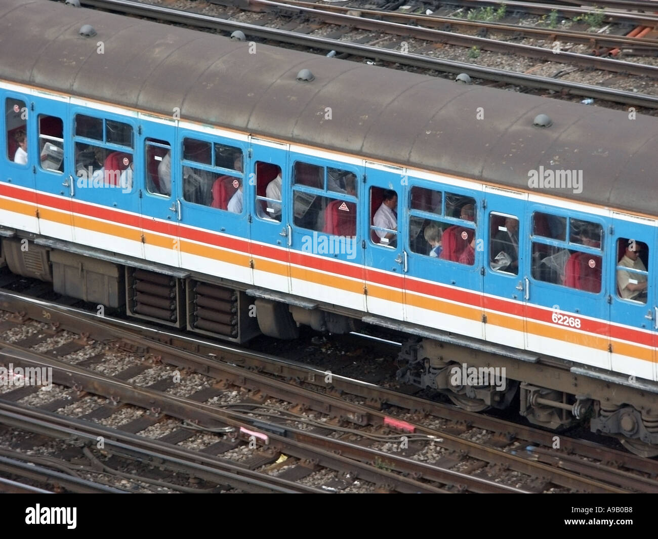 Crowded slam door type train Stock Photo