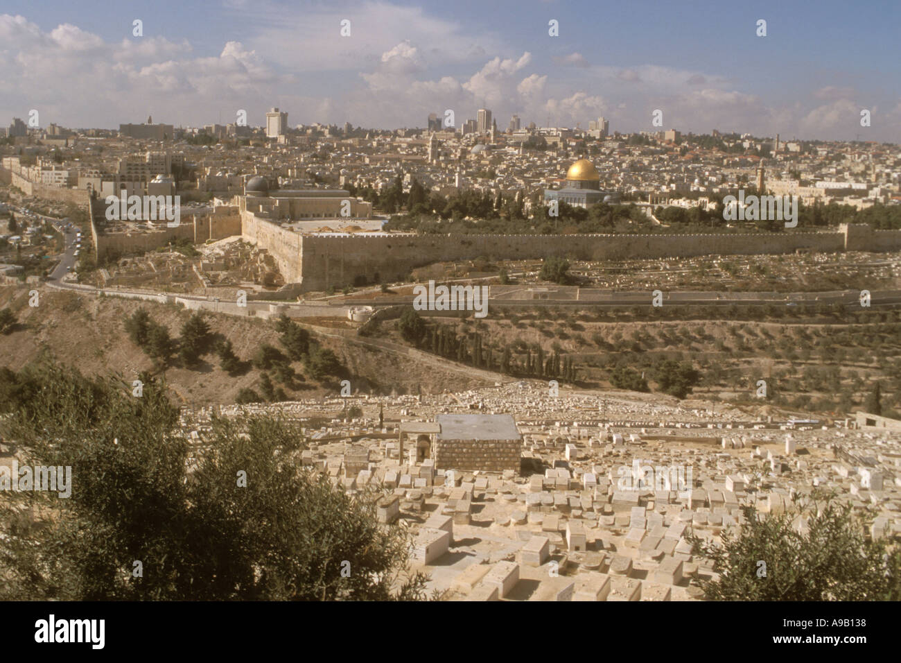 view from the Mount of Olives of Jerusalem old city and new city west ...