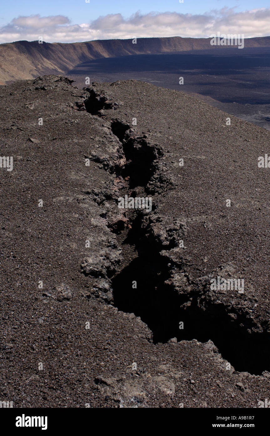 Latin America South America Ecuador Galapagos Islands Isabela Island A crack in the earth at the Sierra Negra Volcano Stock Photo