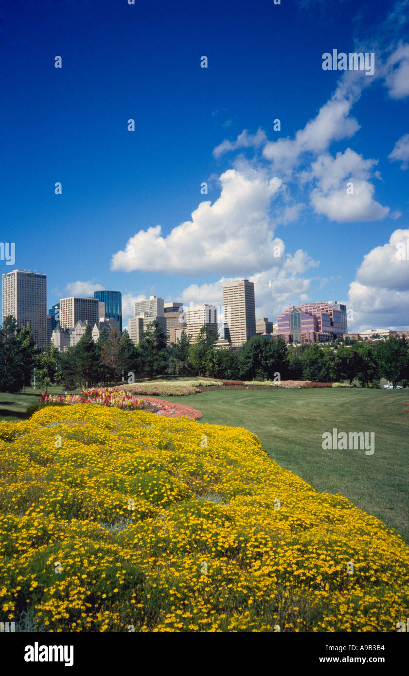 Edmonton skyline with flowers Alberta Canada Stock Photo Alamy