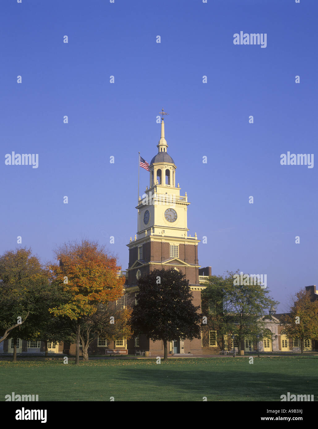 CLOCK TOWER AND INDEPENDENCE HALL REPLICA HENRY FORD MUSEUM DEARBORN MICHIGAN USA Stock Photo