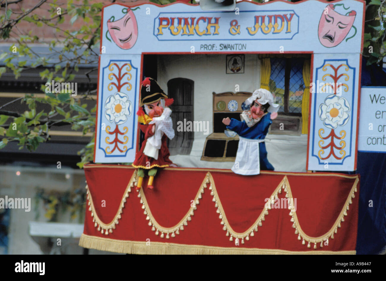 Traditional hand puppets; Punch and Judy Show, City of York, North Yorkshire, England, UK. Stock Photo