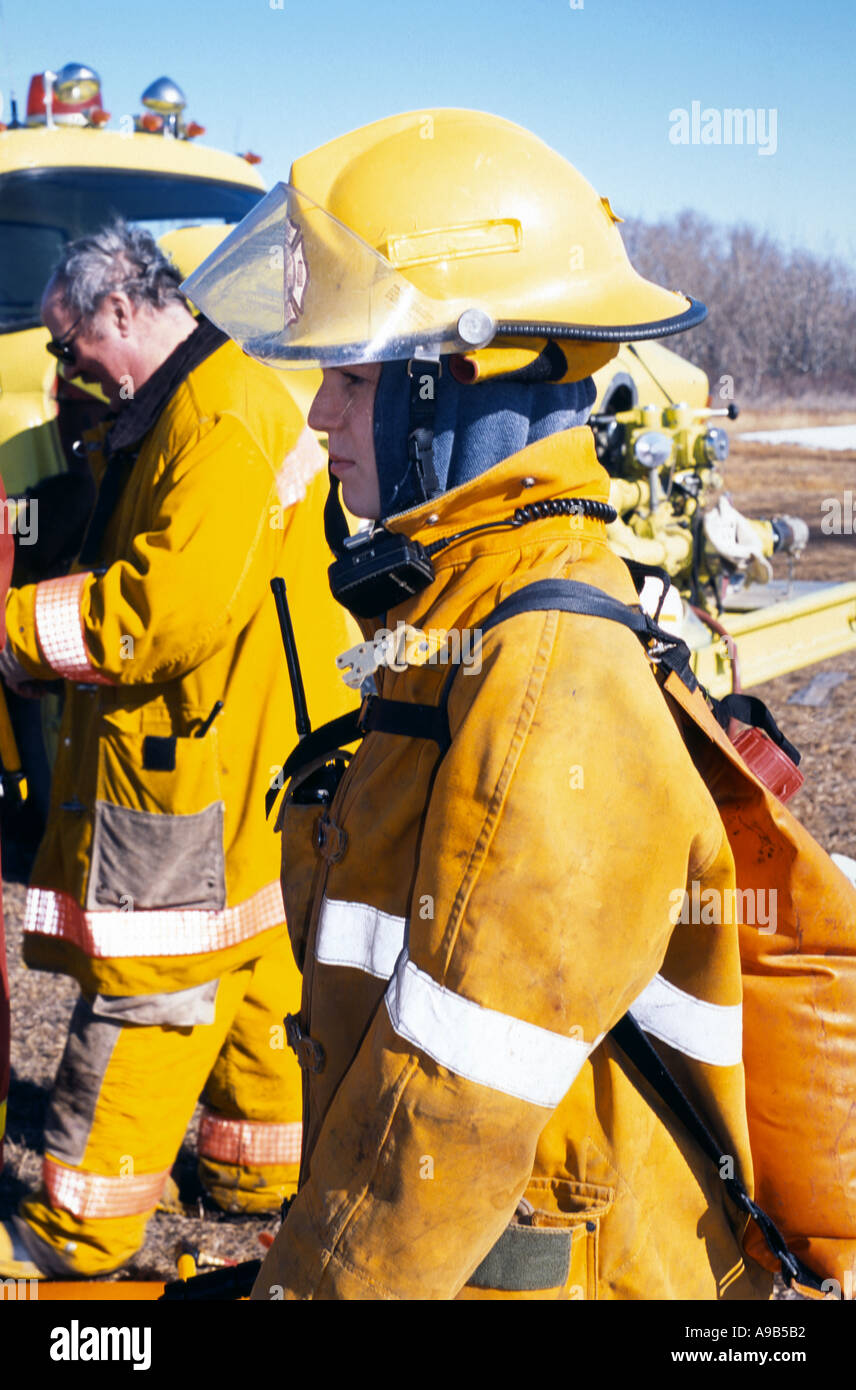 Female volunteer fire fighter Stock Photo