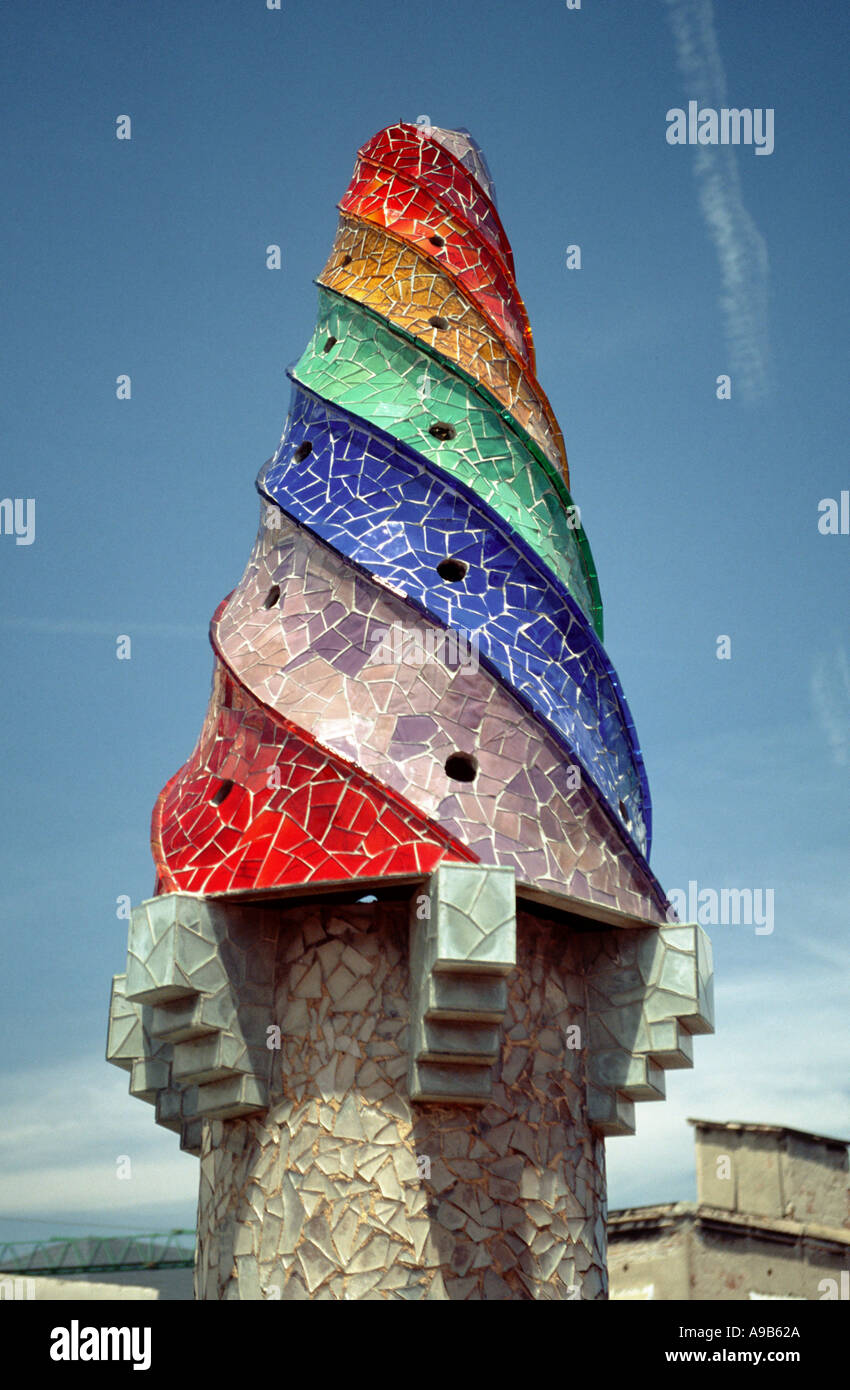 Coloured chimney Palau Guell, Barcelona Stock Photo