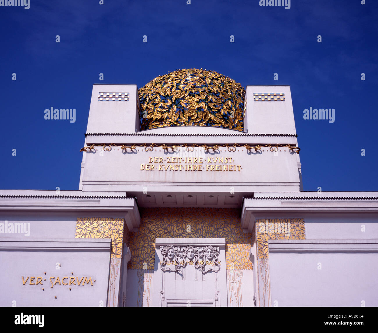 The golden roof and detail from the front of the Art Nouveau Vienna Secession building, Austria Stock Photo