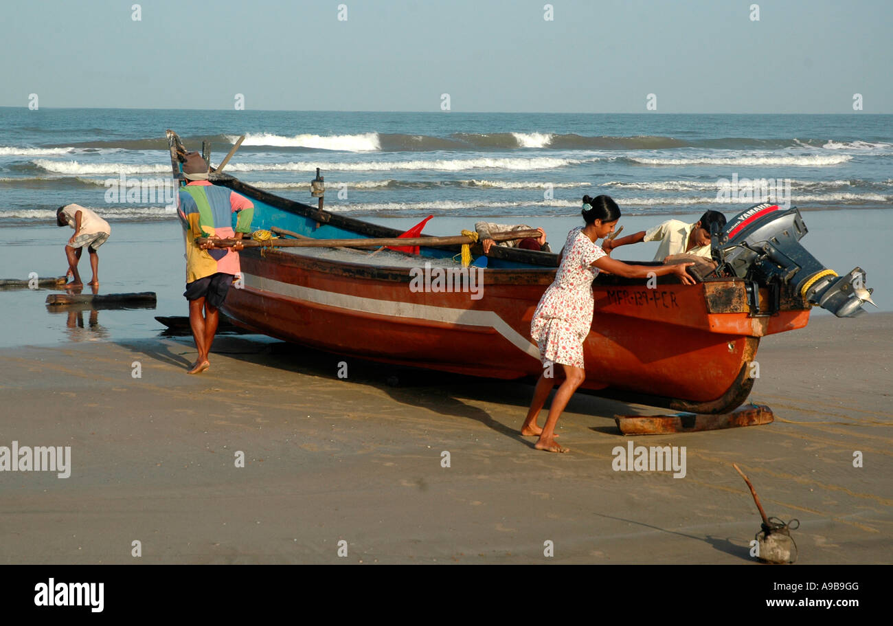 traditional Fishing Boat,Mandrem Beach,Goa,India Stock Photo