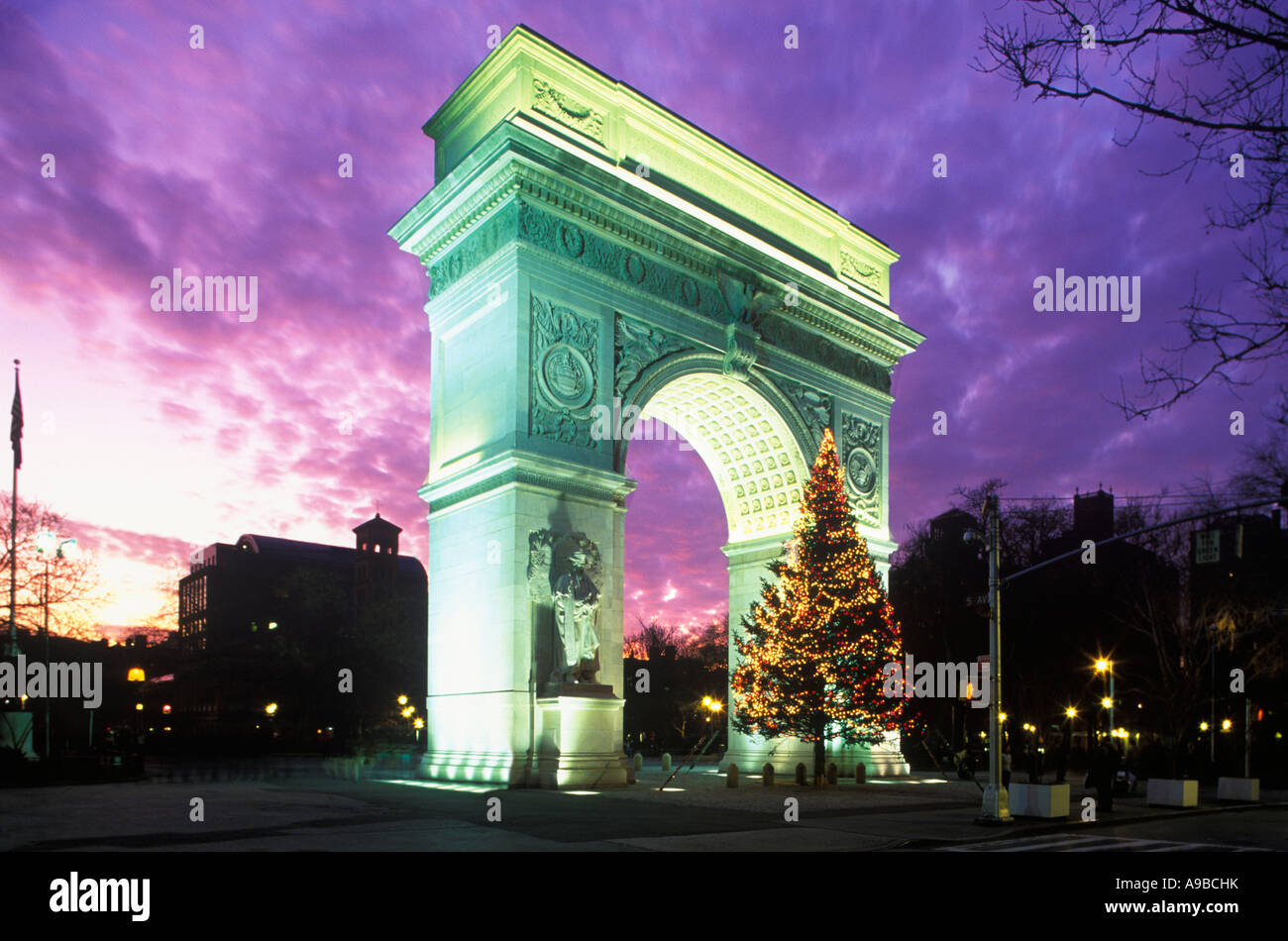 Washington square arch christmas tree night arch hires stock