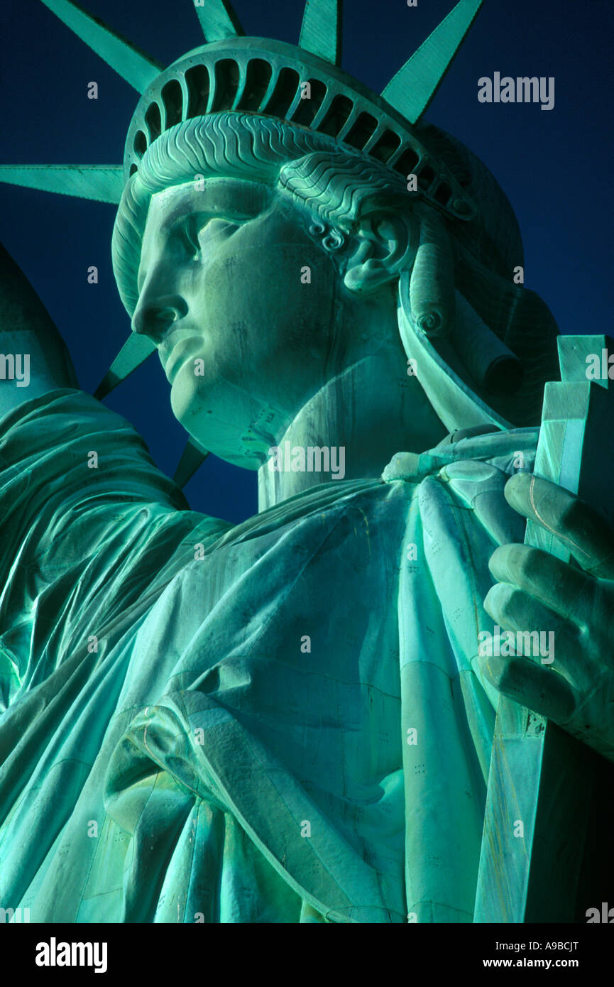 FACE STATUE OF LIBERTY NATIONAL MONUMENT LIBERTY ISLAND NEW YORK HARBOR NEW YORK CITY USA Stock Photo