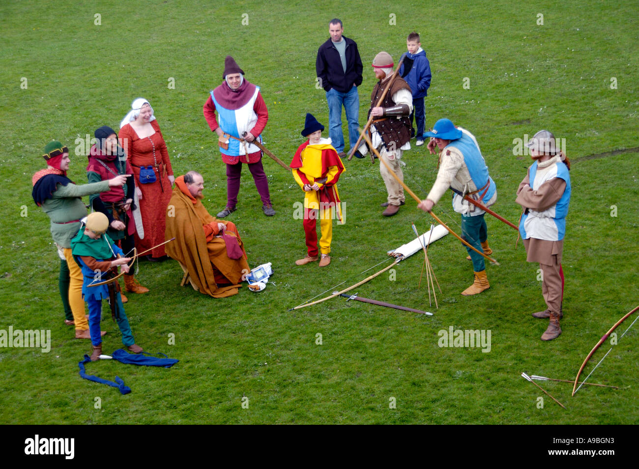 The Company of Chivalry reenactment of medieval life in the year 1370 at Caerphilly Castle South Wales UK Stock Photo