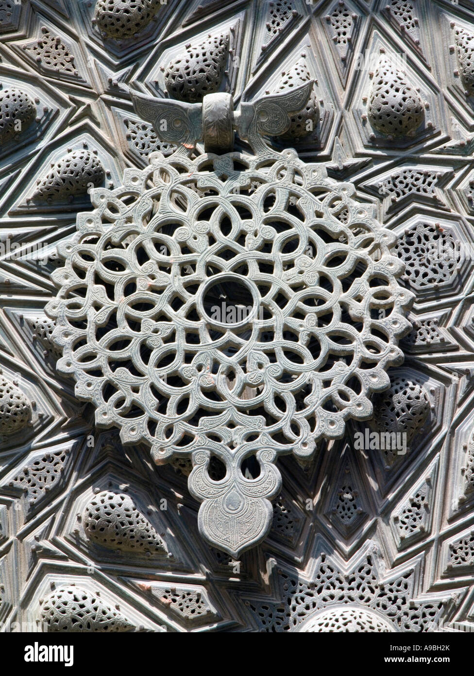 Sultan Hasan complex, Cairo, detail of knocker of door from original entrance Stock Photo