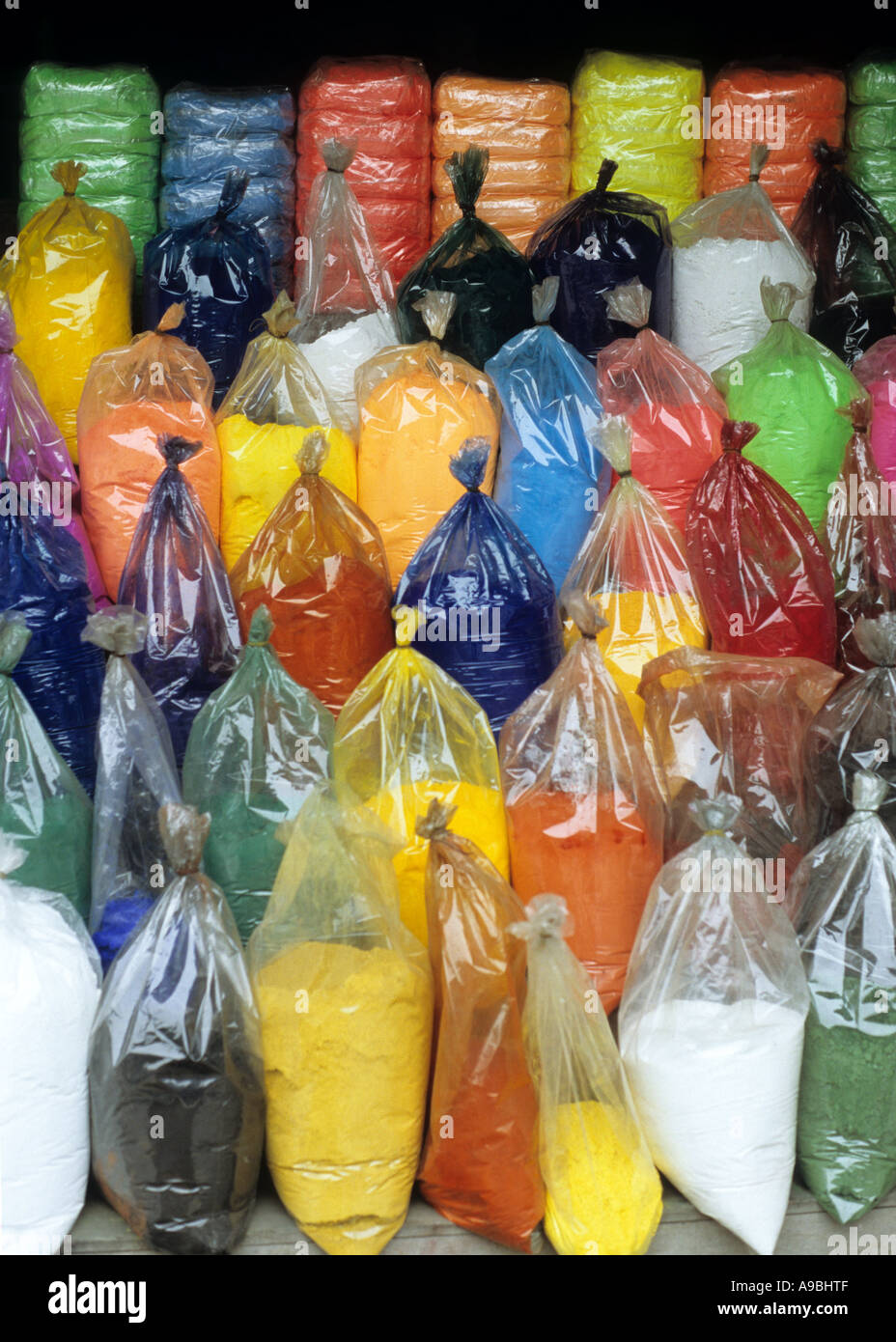 Bags of paint pigment at a shop in Nguyen Khuyen St, Dong Da, Hanoi, Viet Nam Stock Photo
