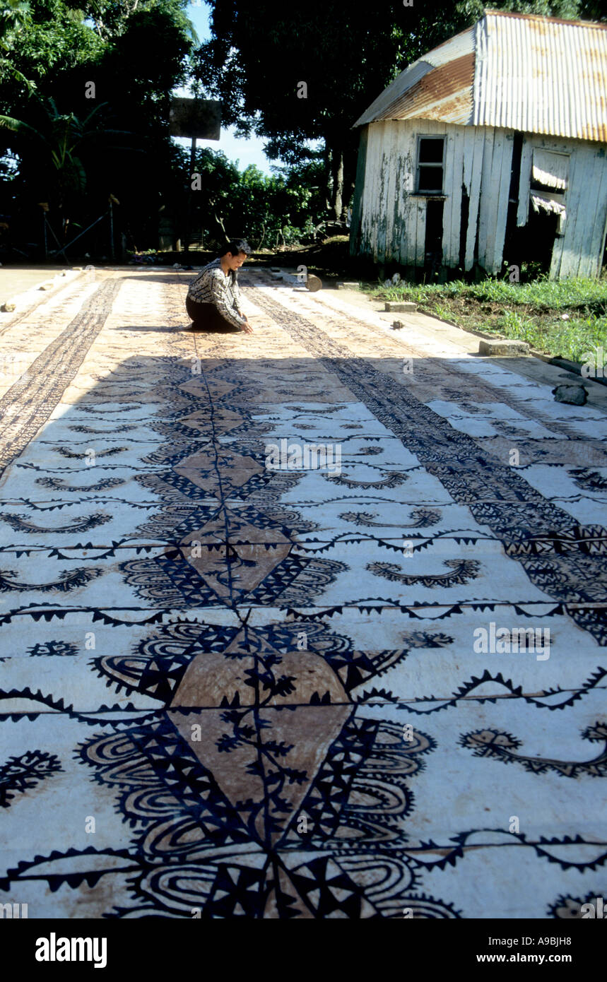 Length of Tapa cloth made in Tonga and Western Samoa.. Stock Photo
