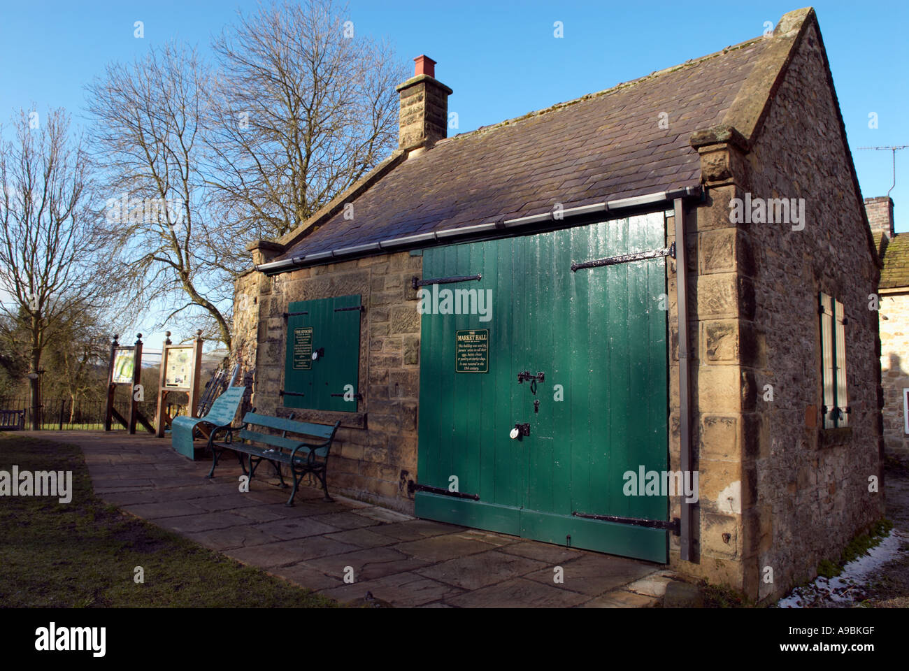 Restored Medieval Market Hall in Eyam  in Derbyshire 'Great Britain' Stock Photo