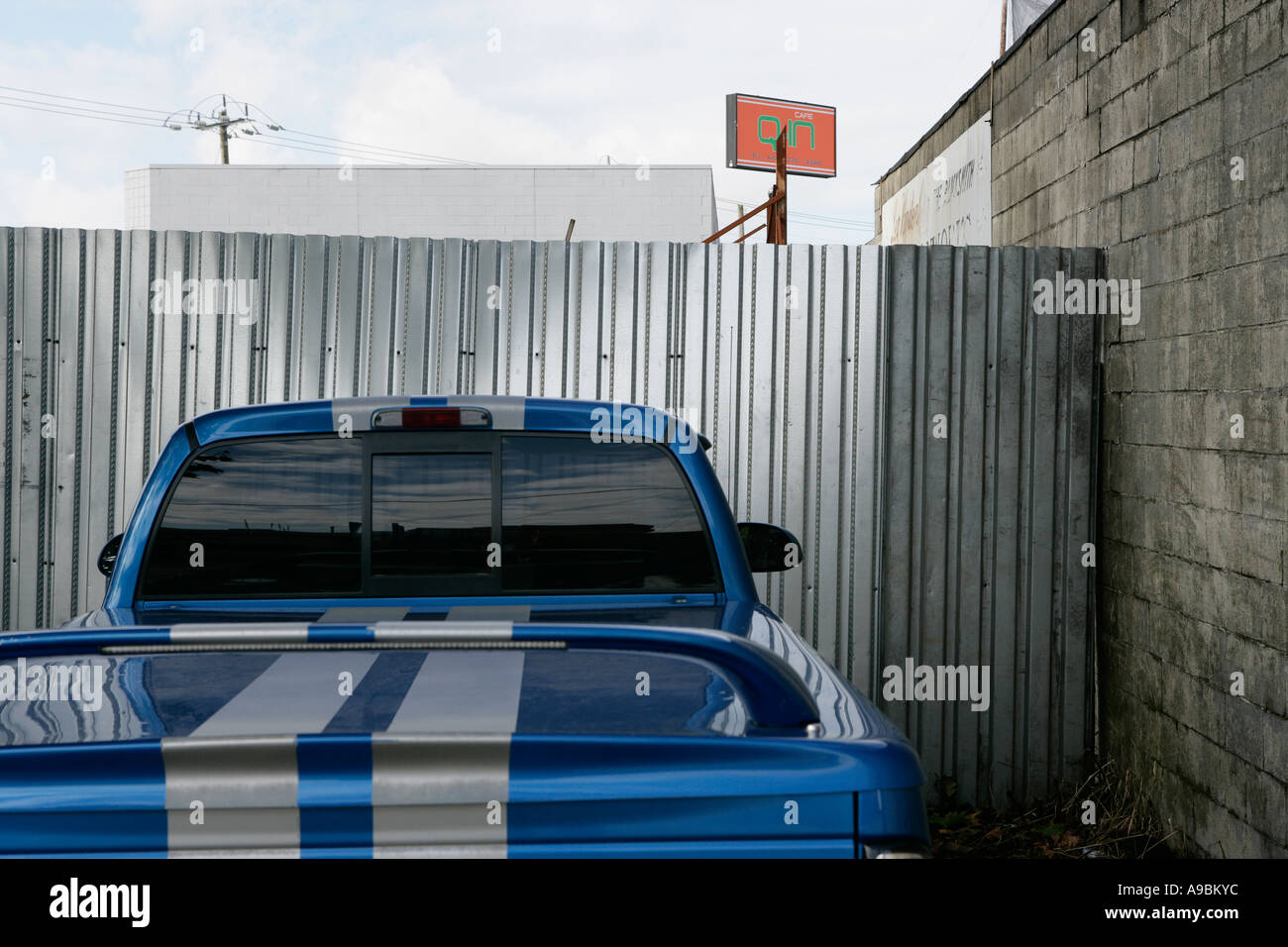 Customized truck parked in industrial area Stock Photo