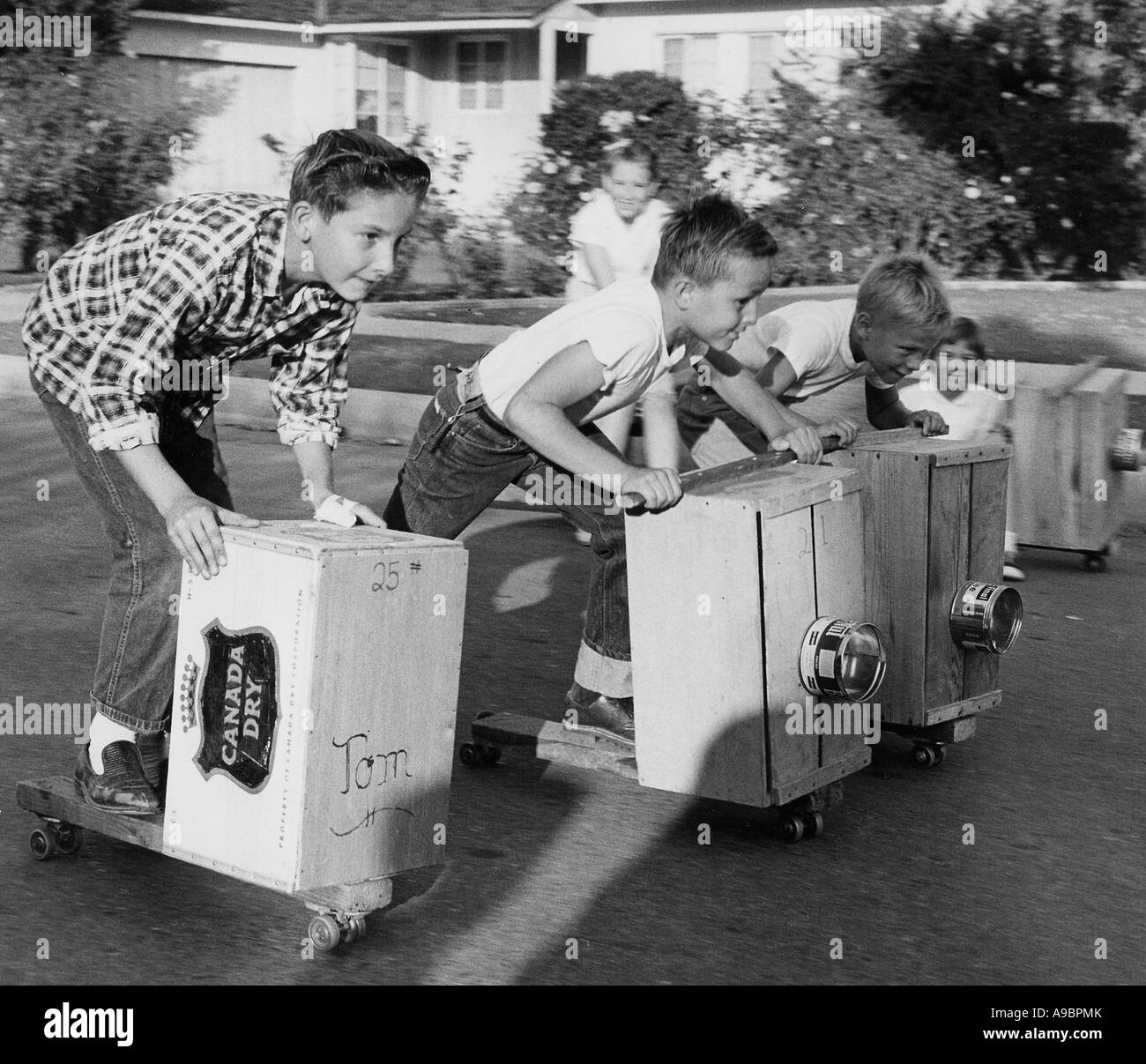 AMERICAN SOAP BOX riders about 1950 Stock Photo Alamy