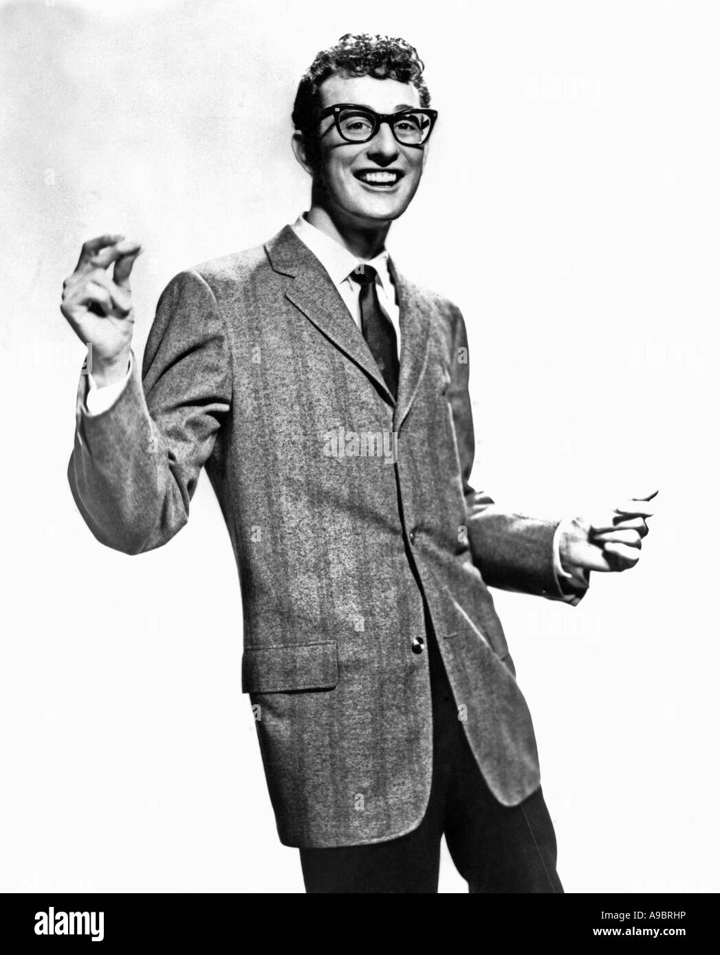 BUDDY HOLLY (1936- 1959)  Promotional photo of US pop musician in 1957 Stock Photo