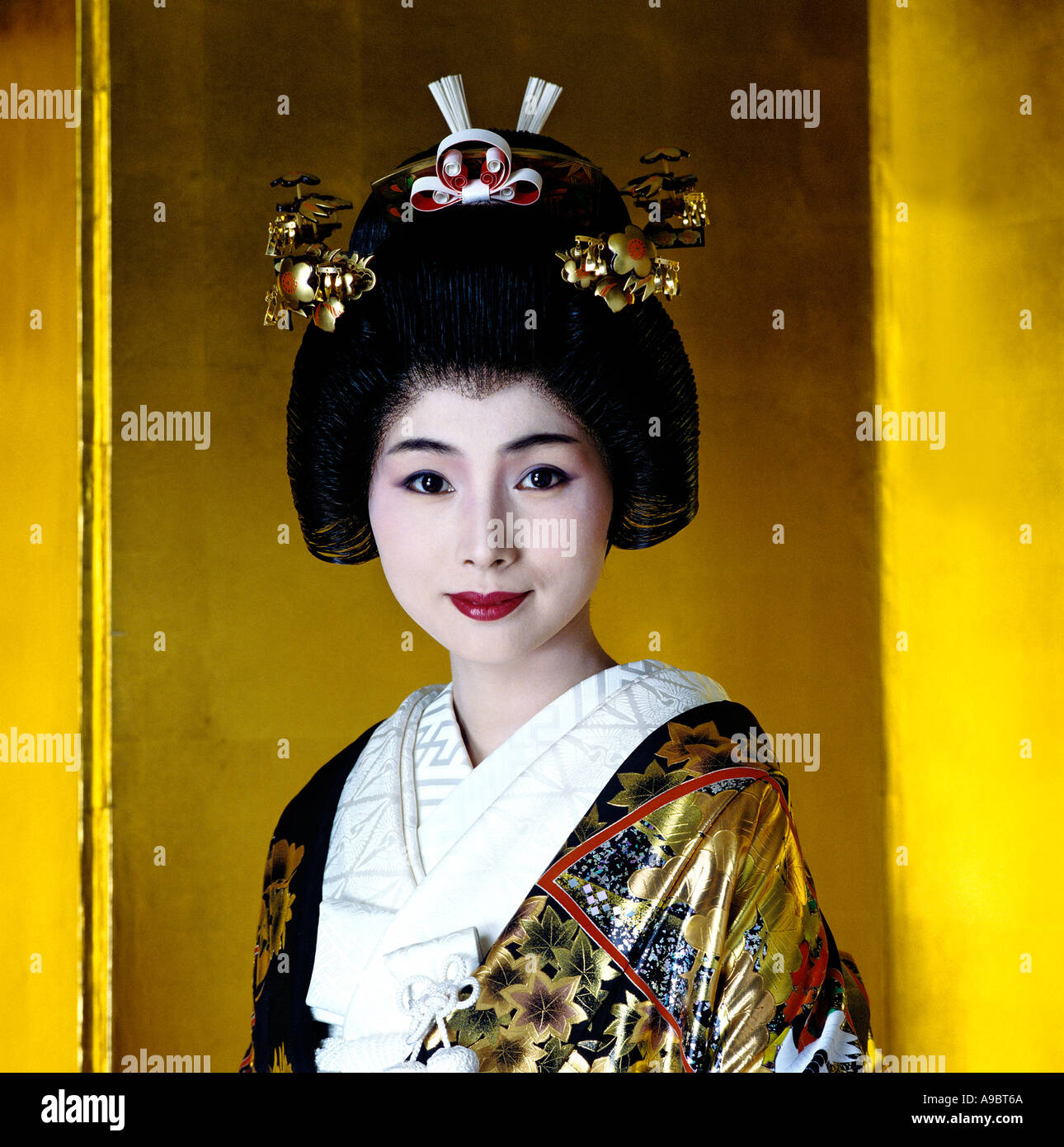 portrait of maiko girl geisha apprentice city of kyoto gion district japan editorial use only Stock Photo