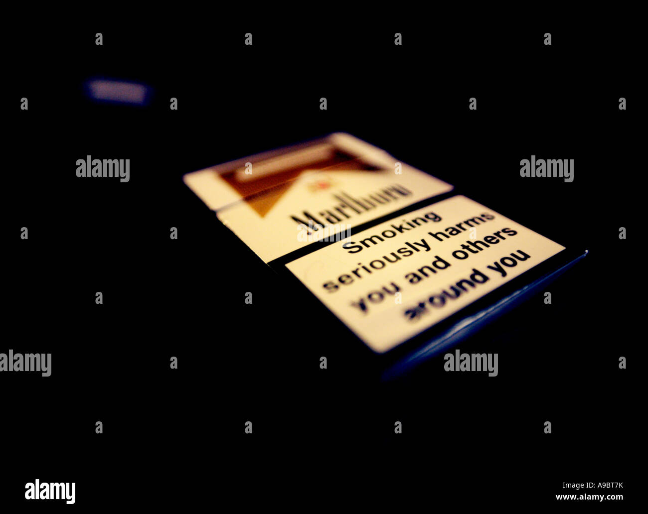 Packet of cigarettes with dark background Stock Photo