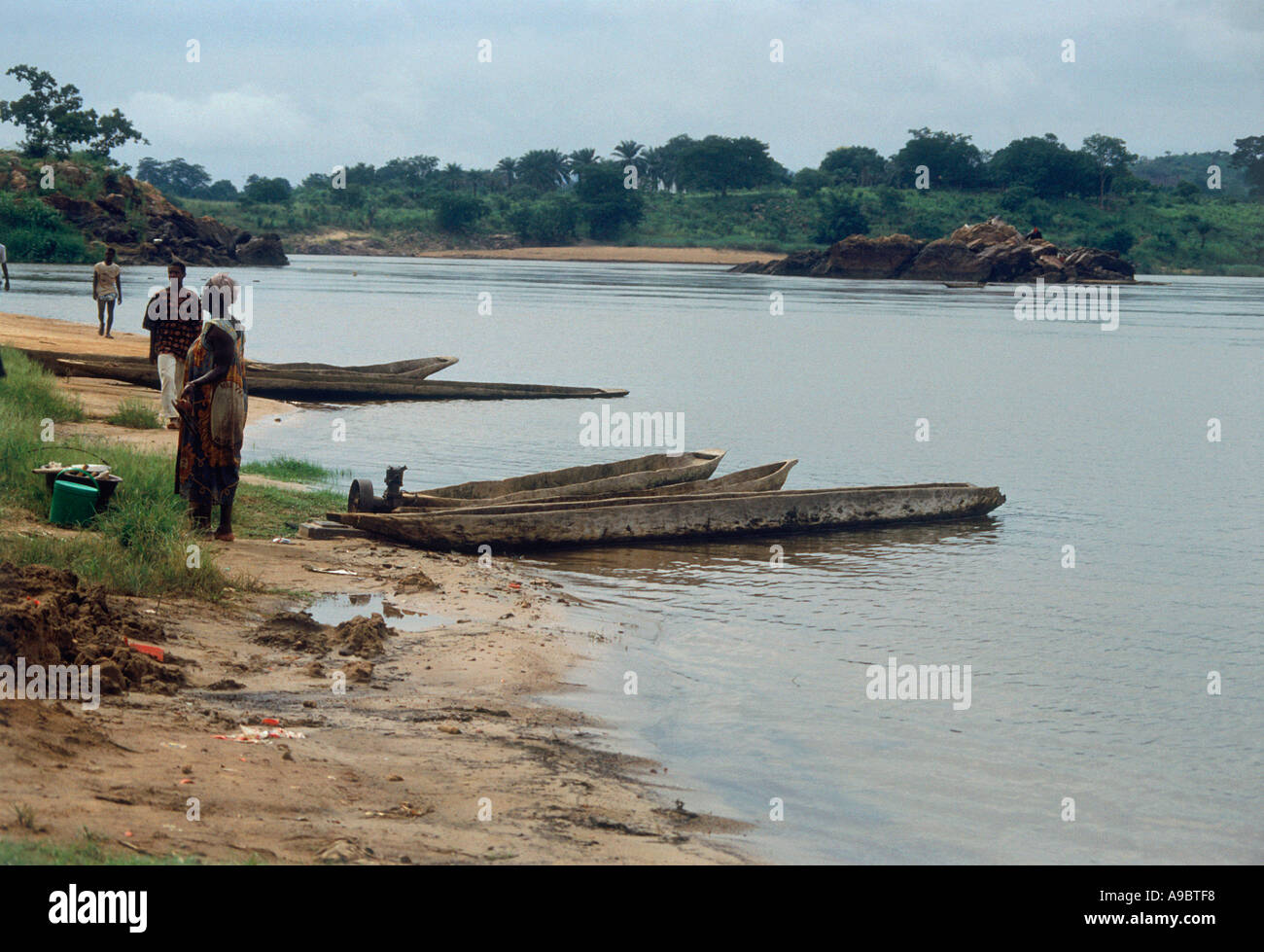 logboats at congo river republic of congo congo brazzaville Stock Photo