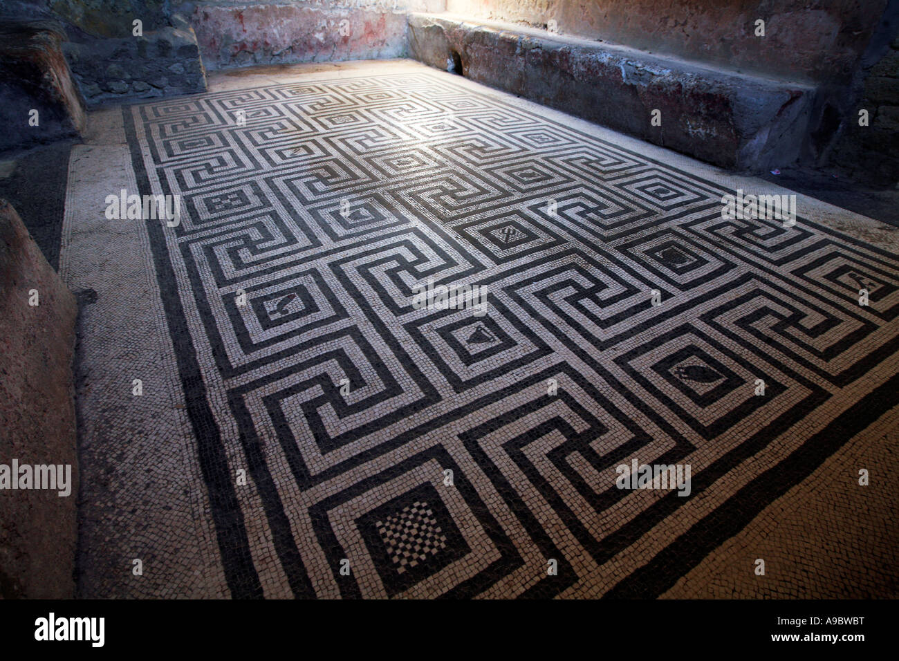Well preserved mosaic floor in womans baths in Pompeii Stock Photo Alamy