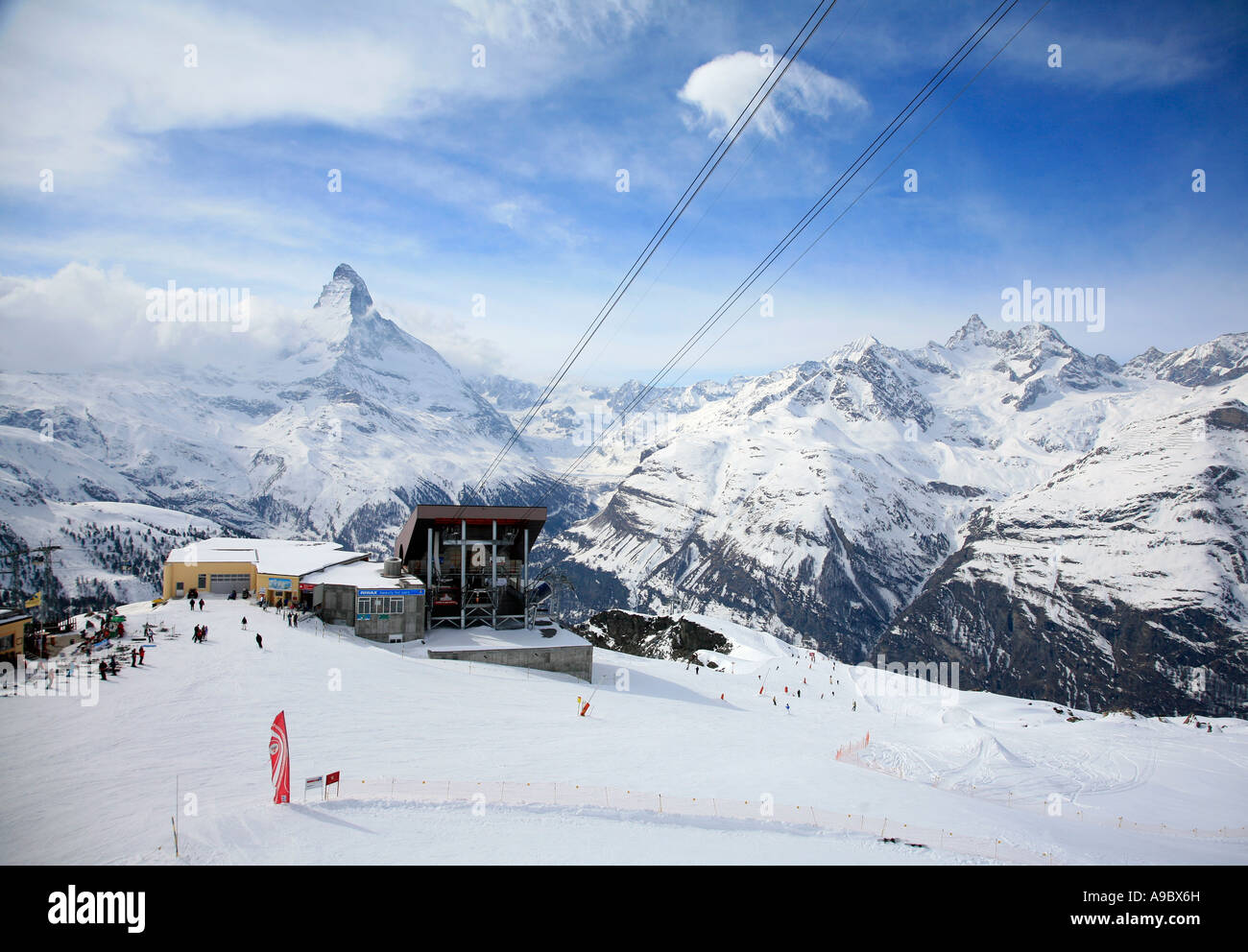 Rothorn cable car lift Zermatt Switzerland Matterhorn in background