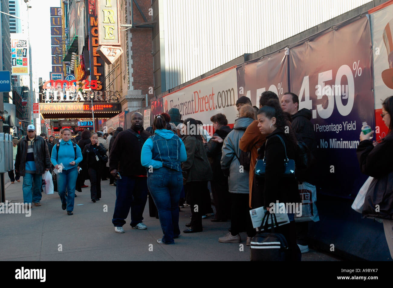 Moviegoers line up at the AMC 25 theater in Times Square Stock Photo