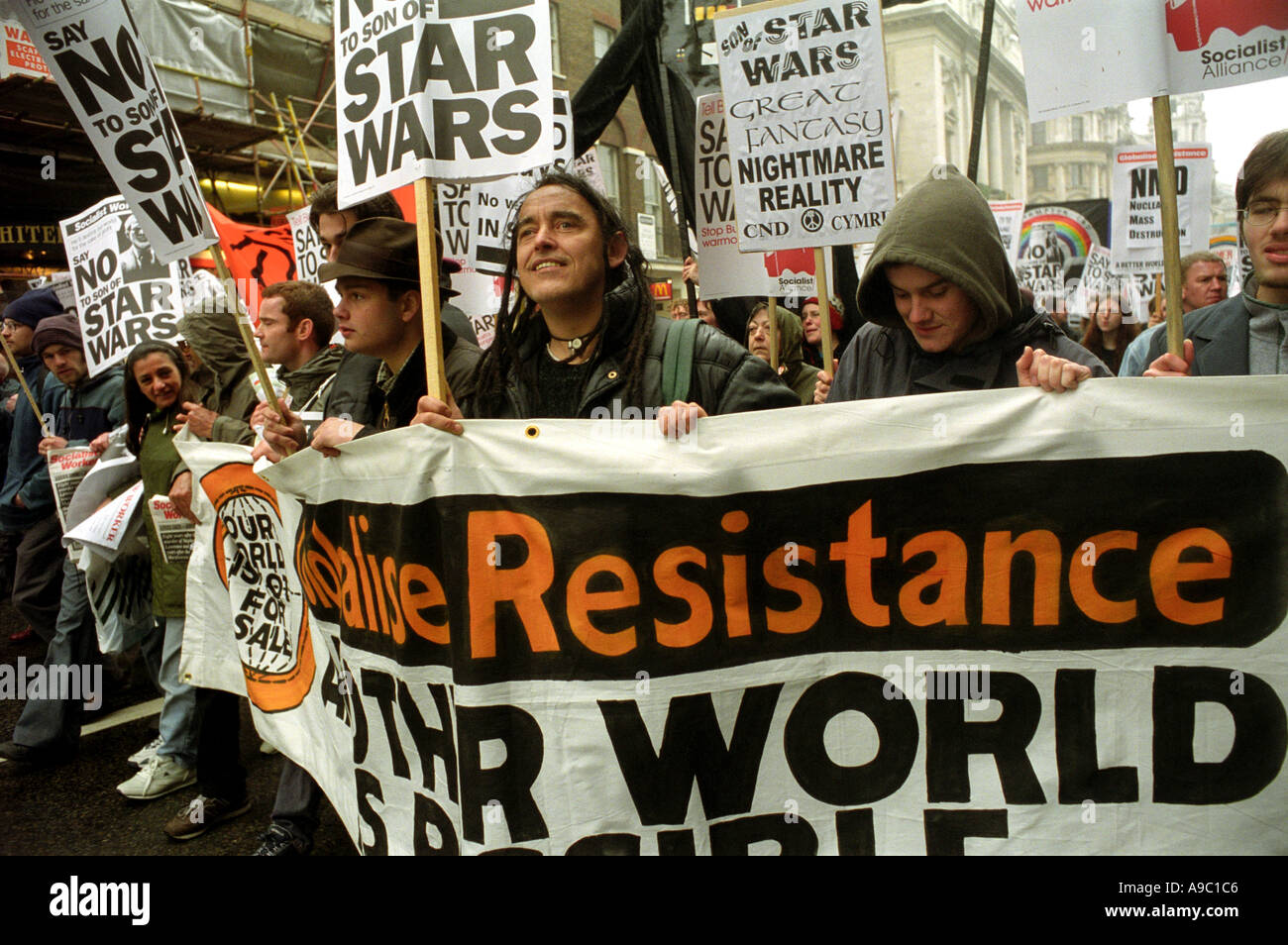 Globalise Resistance Taking Part In Anti Globalisation Protest On Mayday 2001 Marching Through The Streets Of London Stock Photo Alamy