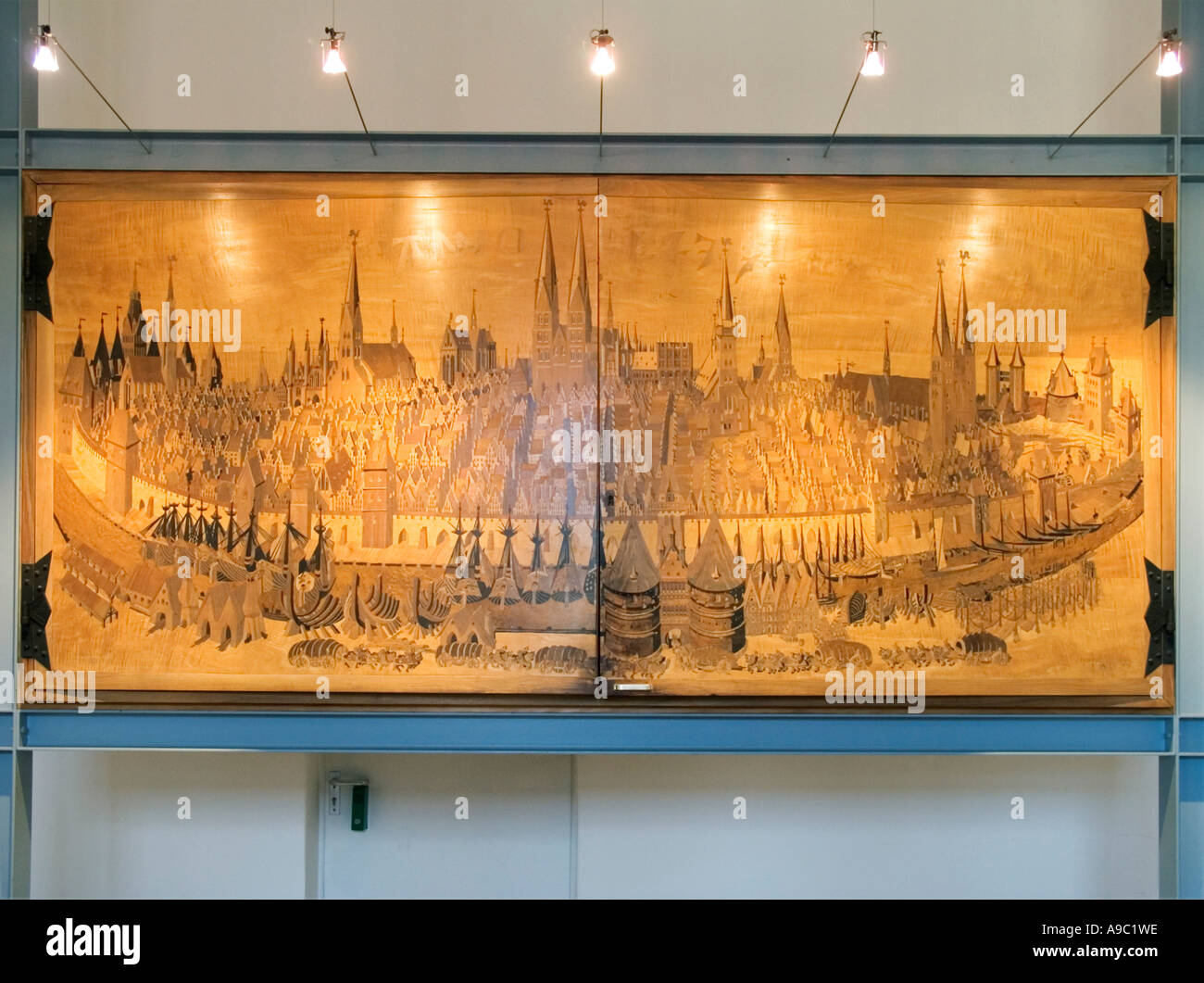 Woodcut skyline Lübeck Schleswig Holstein Germany Stock Photo