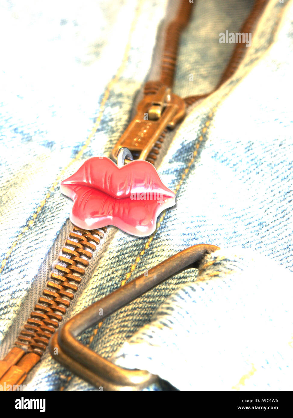 Decorative zipper pull on a denim jacket Stock Photo Alamy