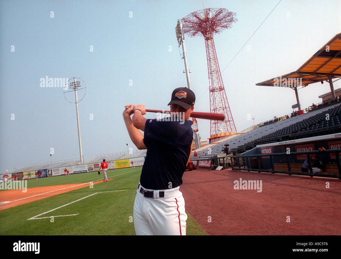 Brooklyn Cyclones baseball player at Keyspan Park in Coney Island Stock