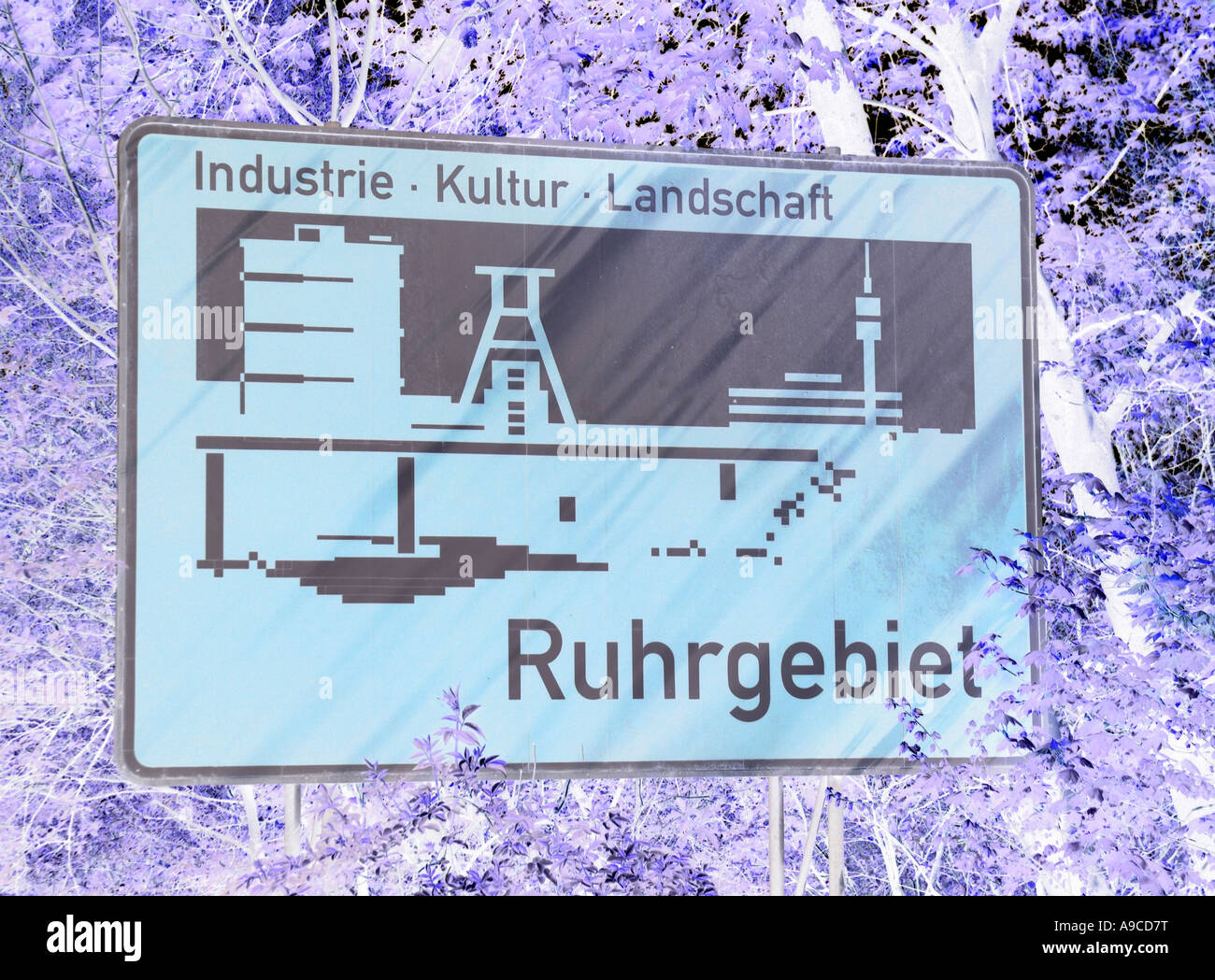 Ruhrgebiet sign on A52 Motorway near Duesseldorf, germany. Negative ...