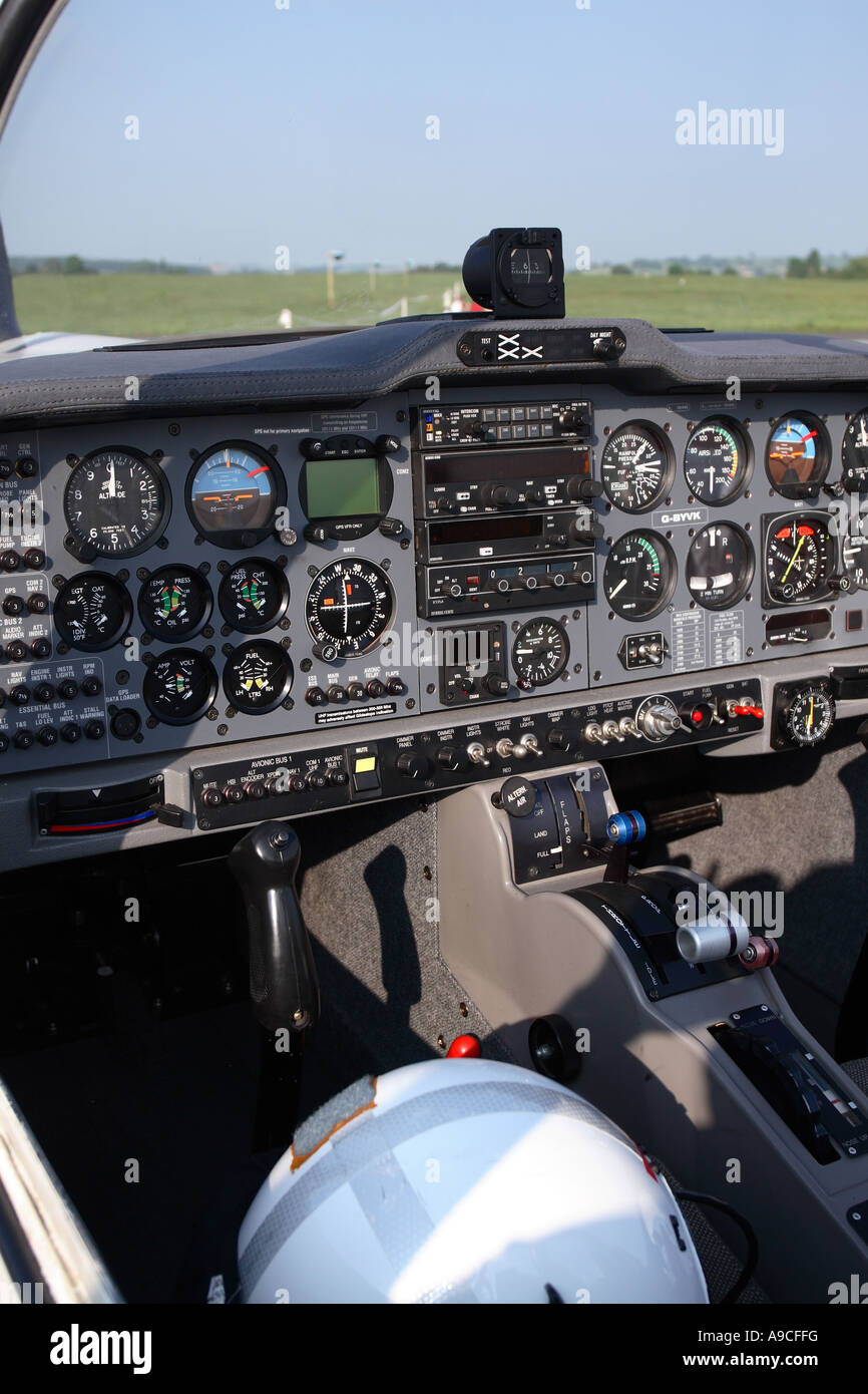 Grob 115 Tutor basic flight trainer airplane cockpit showing avionics and flight instruments Stock Photo