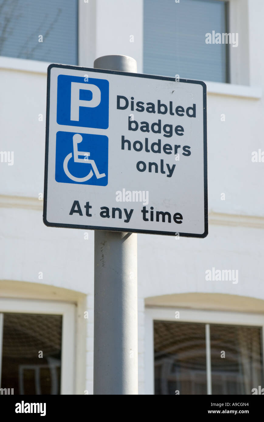 Traffic sign indicating parking bays for disabled drivers Stock Photo