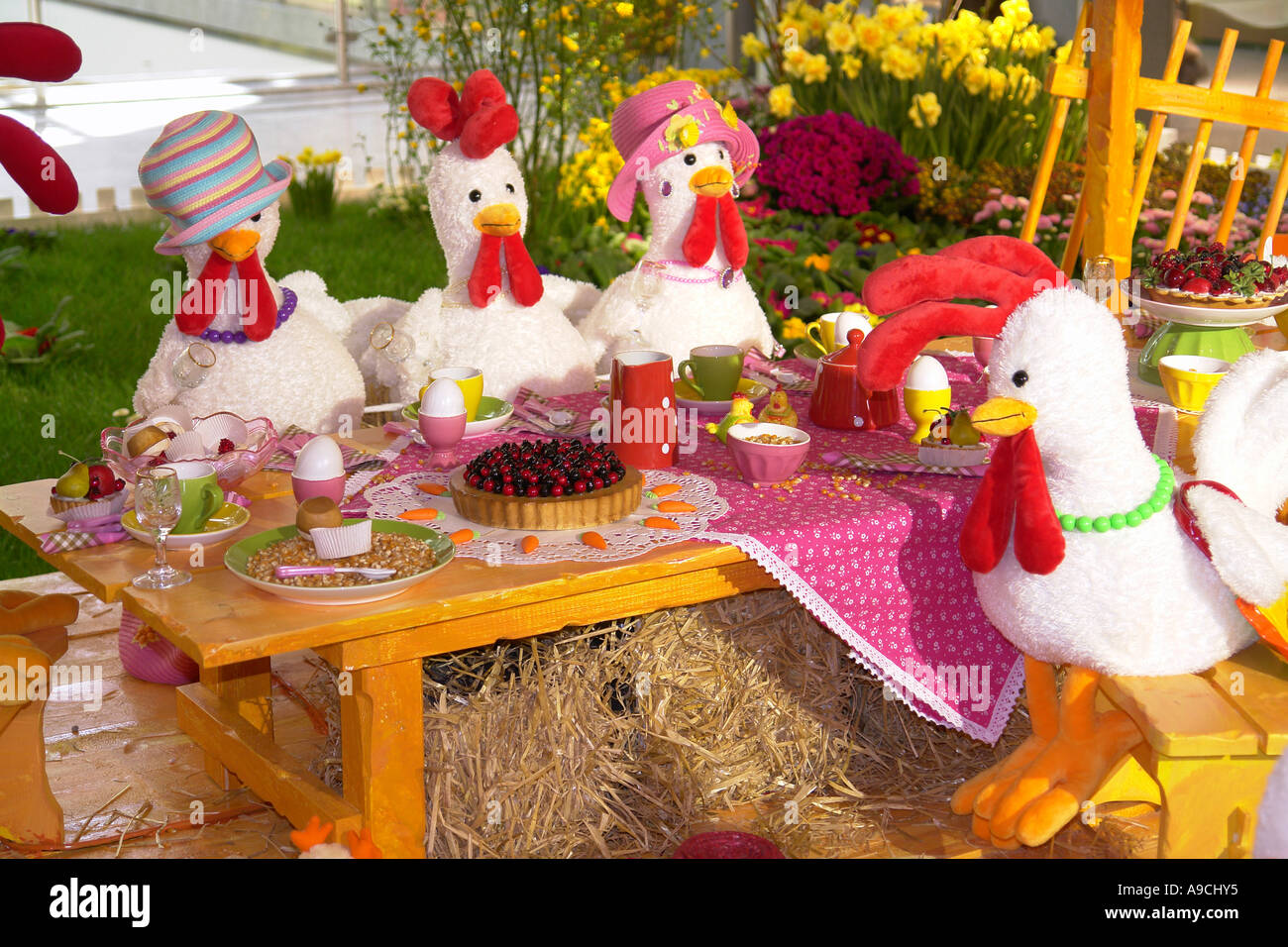 Easter Chicken Hens Decoration In Shopping Mall Stock Photo