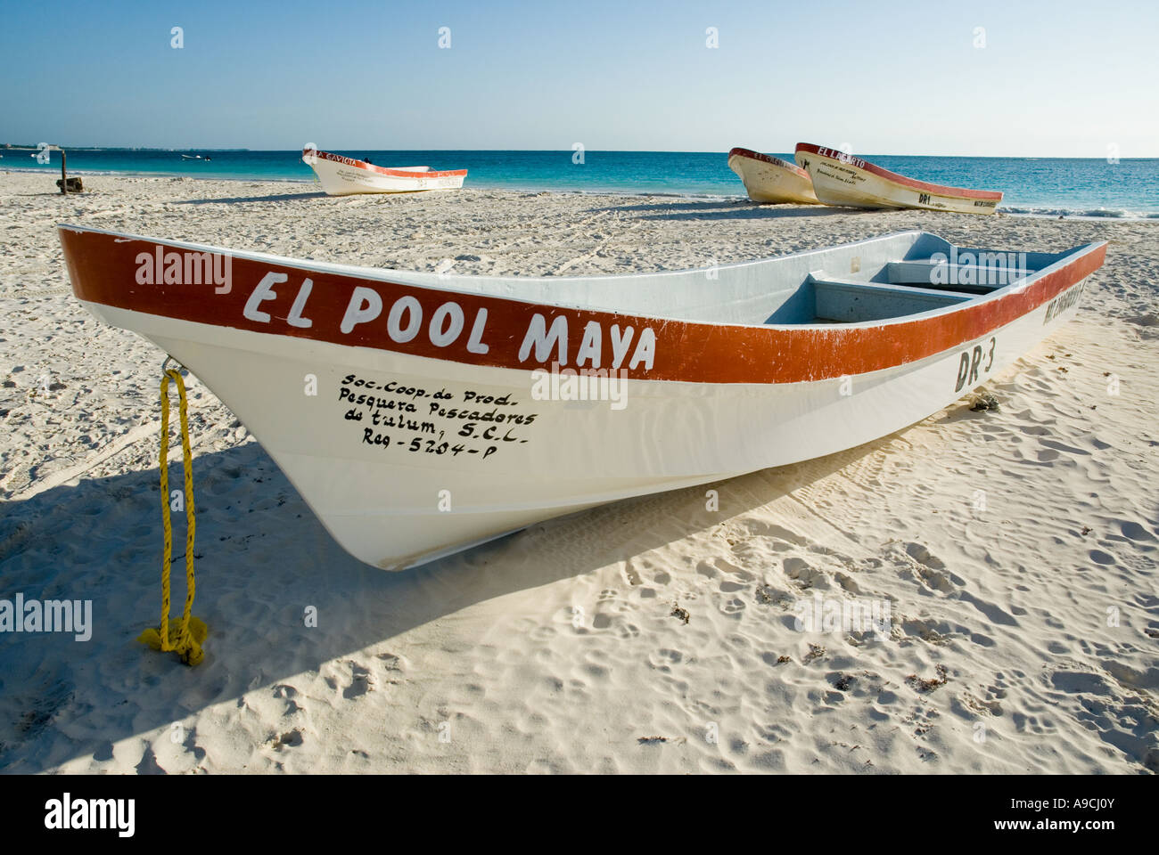 Tulum caribbean boats Stock Photo - Alamy