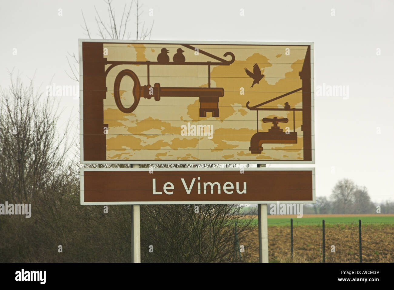 French painted autoroute information sign Le Vimeu Stock Photo