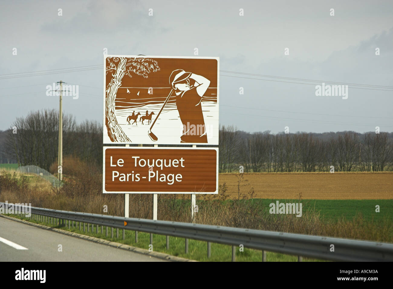 French painted autoroute tourist information sign Le Touquet, Paris Plage Stock Photo